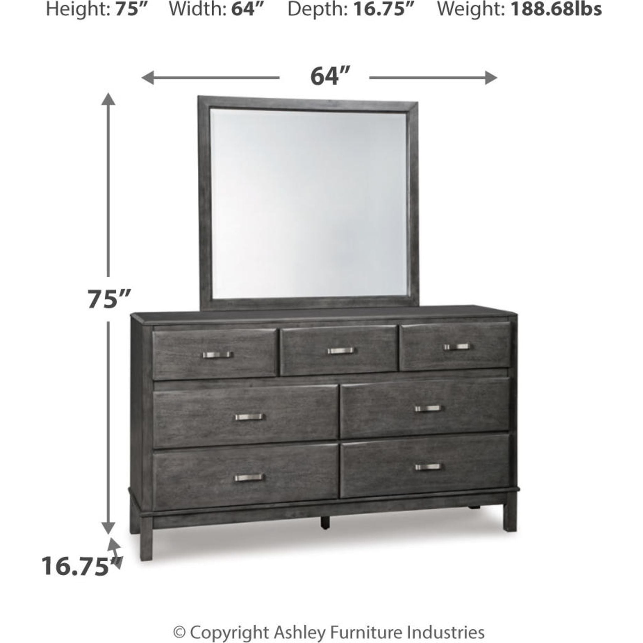 Caitbrook 6-Drawer Dresser with Mirror - Modern Gray Bedroom Furniture for Home Organization & Storage | Perfect for Bedroom, Living Room, or Nursery