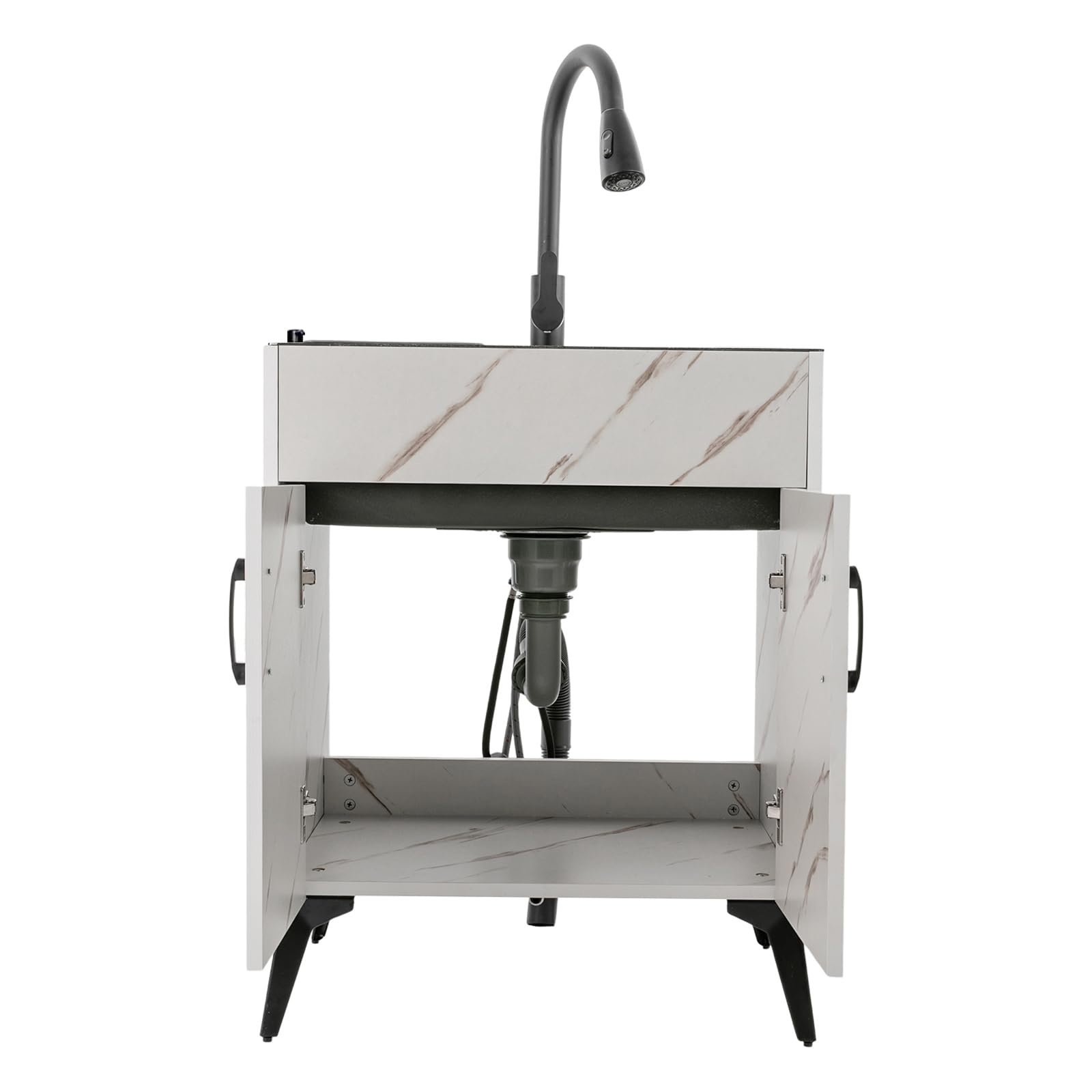 Freestanding Utility Sink with Cabinet - Heavy Duty White Laundry Tub for Kitchen, Basement & Laundry Room | Durable Stainless Steel Basin for Washing Clothes, Cleaning Tools & Household Chores