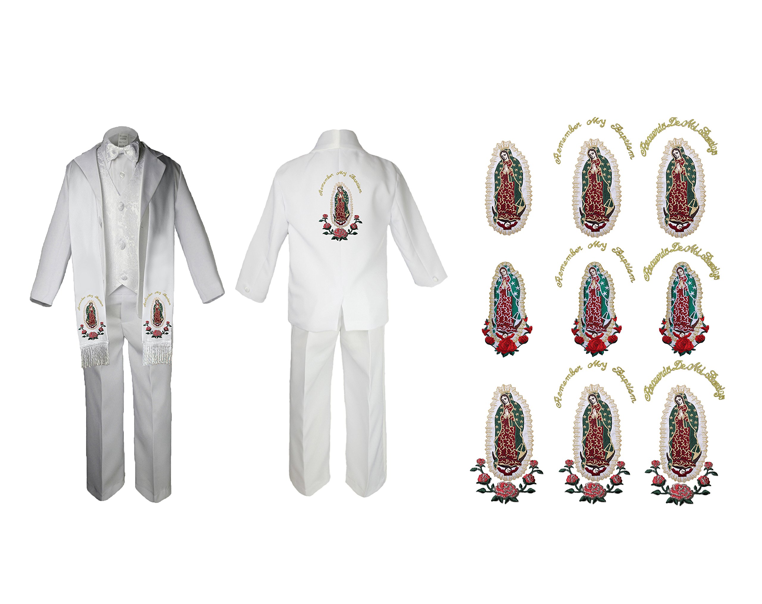 Baby Boy Baptism Formal Paisley Suit with Gold Guadalupe Maria Embroidery on Stole & Back - SM-20 | Christening Outfit for First Communion, Church Events & Special Occasions