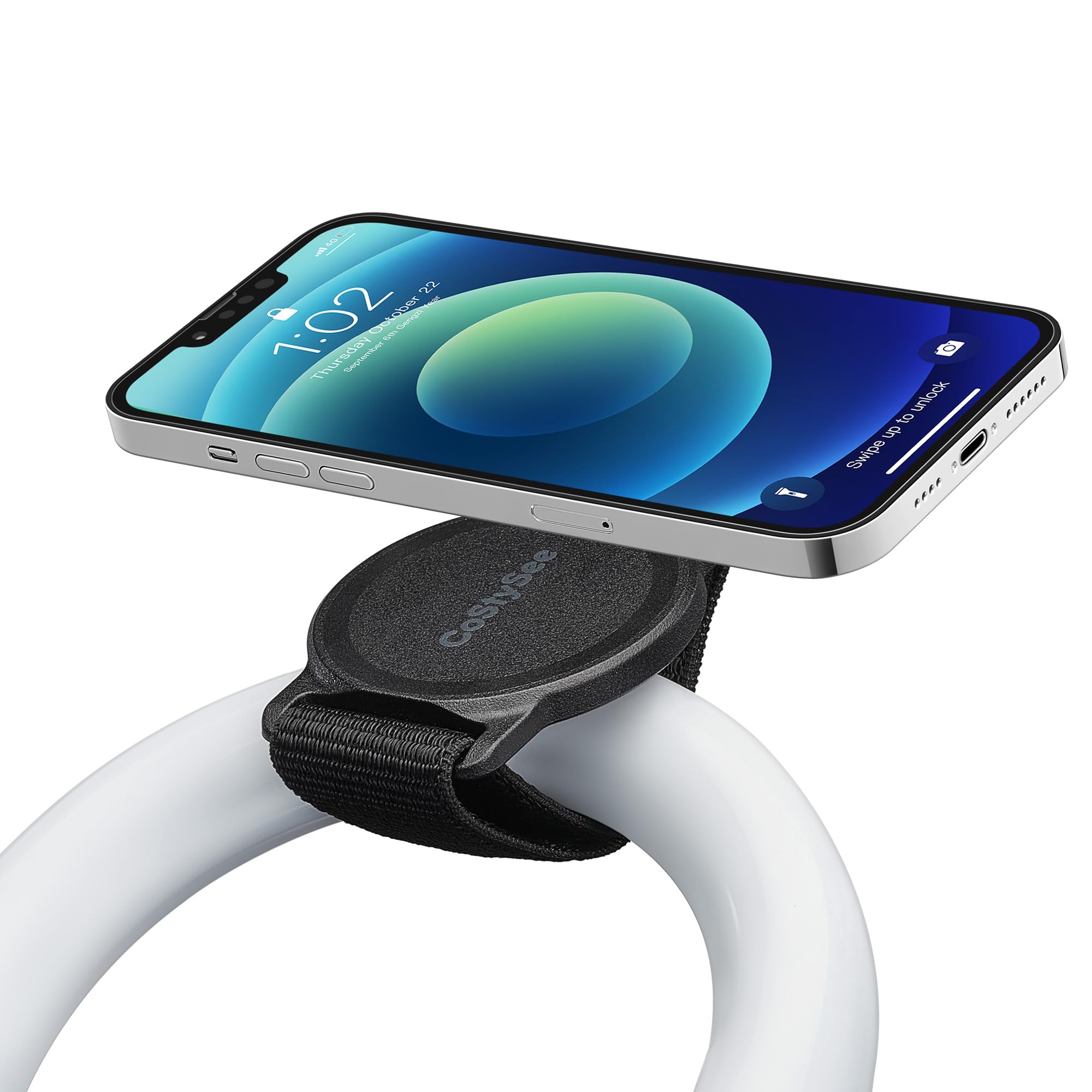 Magnetic Phone Mount for Gym & Fitness - Adjustable Velcro Strap Holder for Treadmill, Stroller, Indoor Cycling Handlebar - Compatible with iPhone 15/14/13/12 Series - Perfect for Workouts, Running & Outdoor Activities