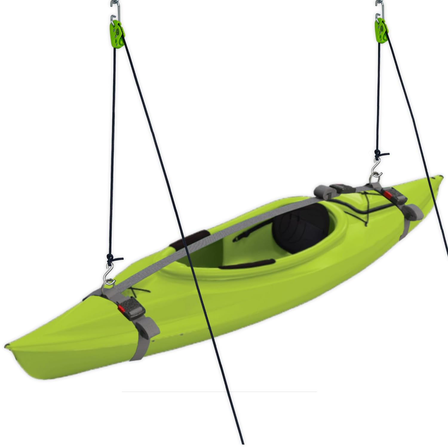 Tie Boss Kayak Hanger - Heavy Duty Ceiling Storage System for Kayaks, Canoes & Watercraft | Space-Saving Garage Organization | Easy Hoist Pulley System (Green) | Perfect for Garage, Shed or Basement Storage