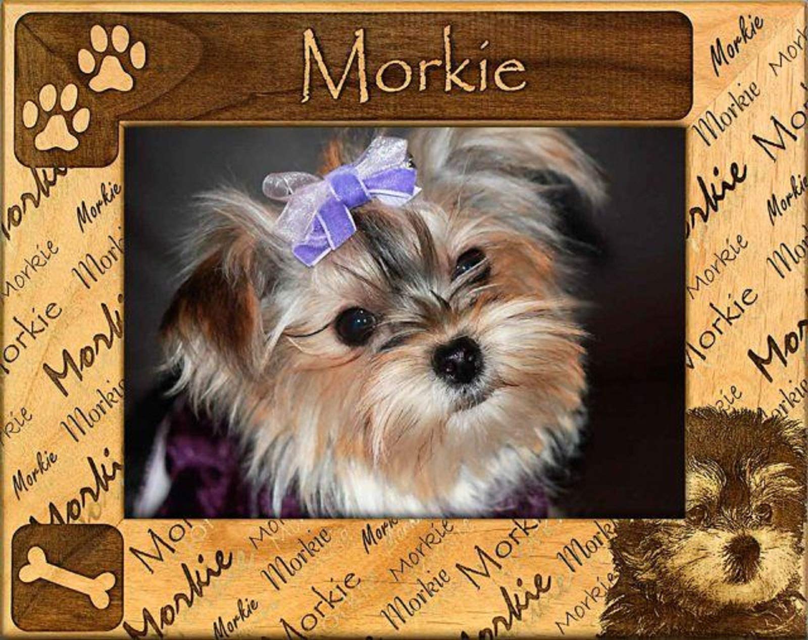 Personalized Morkie Dog Laser Engraved Wood Picture Frame 5x7 Inches - Perfect for Pet Memorials, Gifts & Home Decor