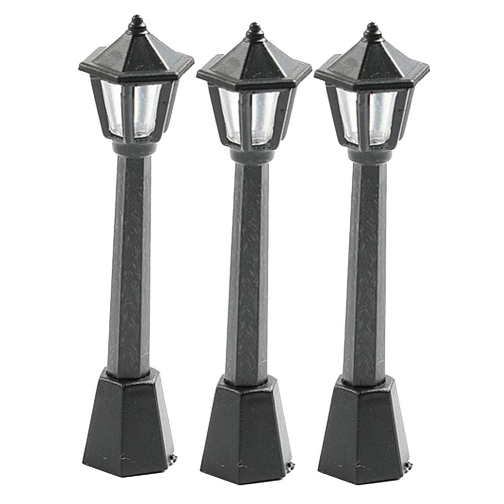 Abaodam 3Pcs Miniature Model Train Landscape Street Lamp Figurines - Black Kerosene Style Fairy Lights for Diorama, Railroad Scenery & Fairy Garden Decor - Perfect for DIY Crafts, Christmas Villages & Train Set Displays
