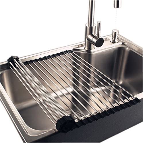 SCILLA Stainless Steel Roll Up Foldable Over The Sink Dish Drying Rack - Adjustable Multipurpose Drainer for Washing Dishes, Utensils, Crockery, Fruits & Vegetables - Space Saving Kitchen Organizer (Multicolor) - Perfect for Small Kitchens, RVs, Camping & Dorm Rooms