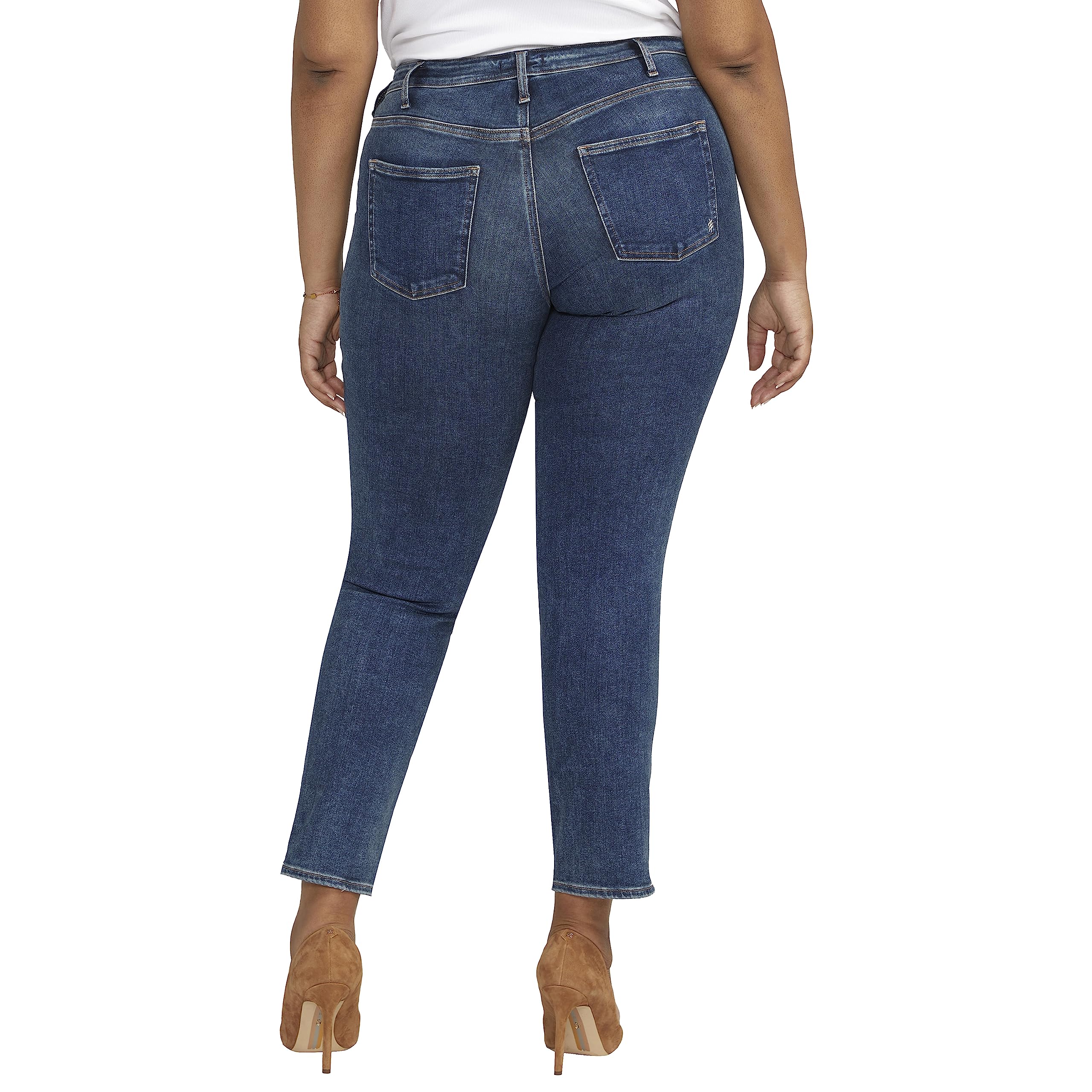 Silver Jeans Co. Women's Plus Size Infinite Fit Mid Rise Straight Leg Jeans - Comfortable Stretch Denim Pants for Curvy Women | Perfect for Work, Casual Outfits & Everyday Wear