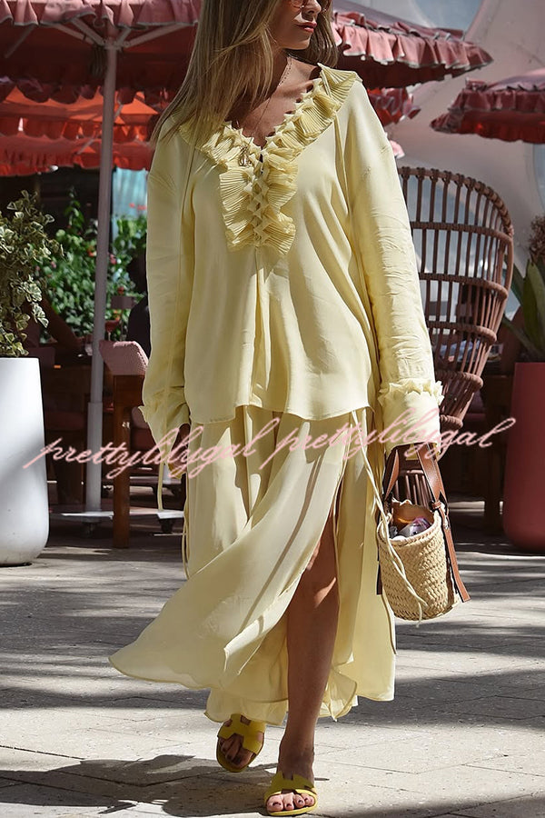 Breathable Solid Color Elastic Waist Drawstring Maxi Skirt for Women - Perfect for Summer, Beach, Travel & Casual Outfits