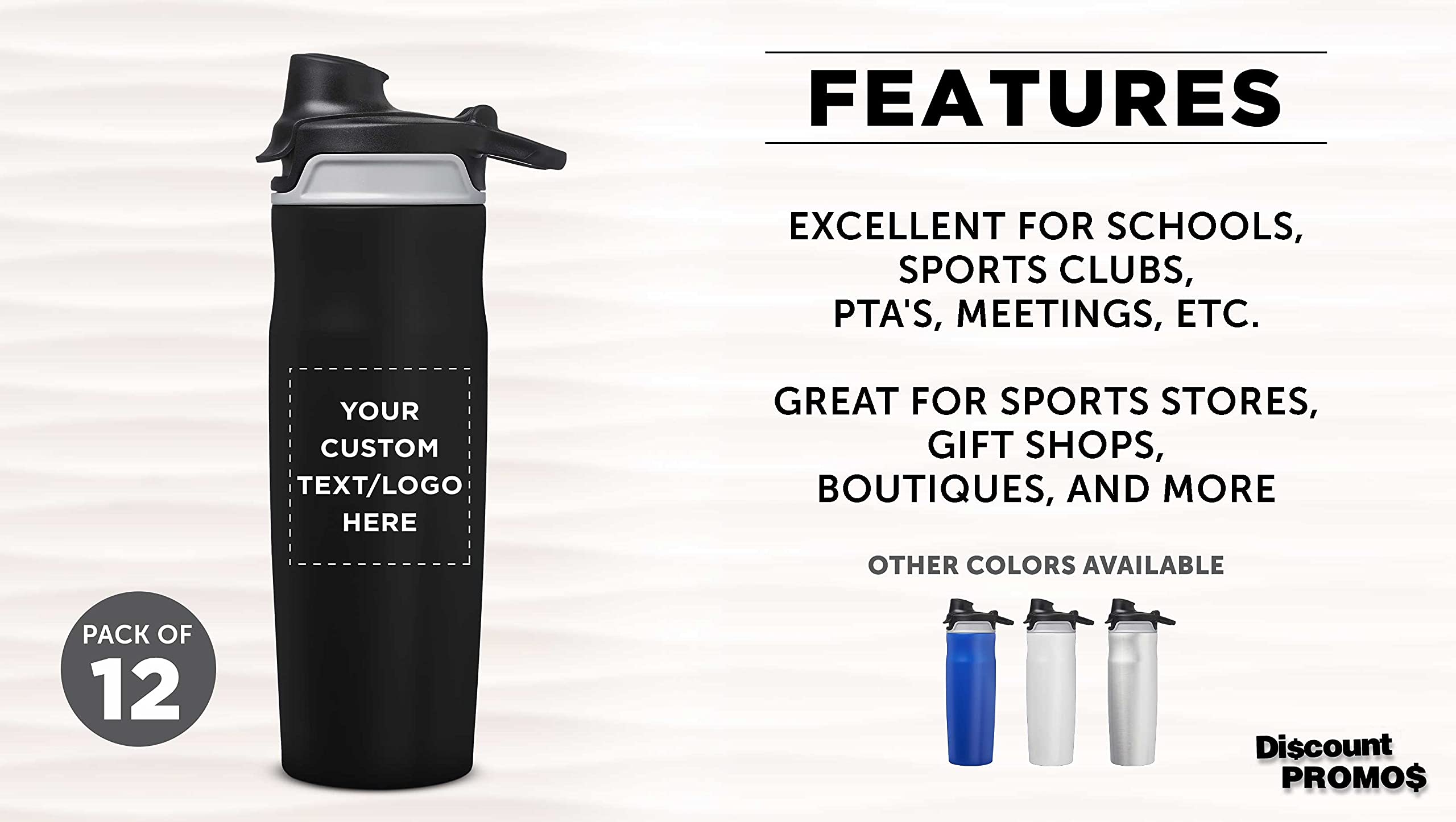 Custom 20 oz Juno Water Bottles with Flip Lid - Set of 12 Personalized Reusable Bottles for Gym, Hiking, Cycling & School - Bulk Pack (Black) - Perfect for Sports, Outdoor Activities & Daily Hydration