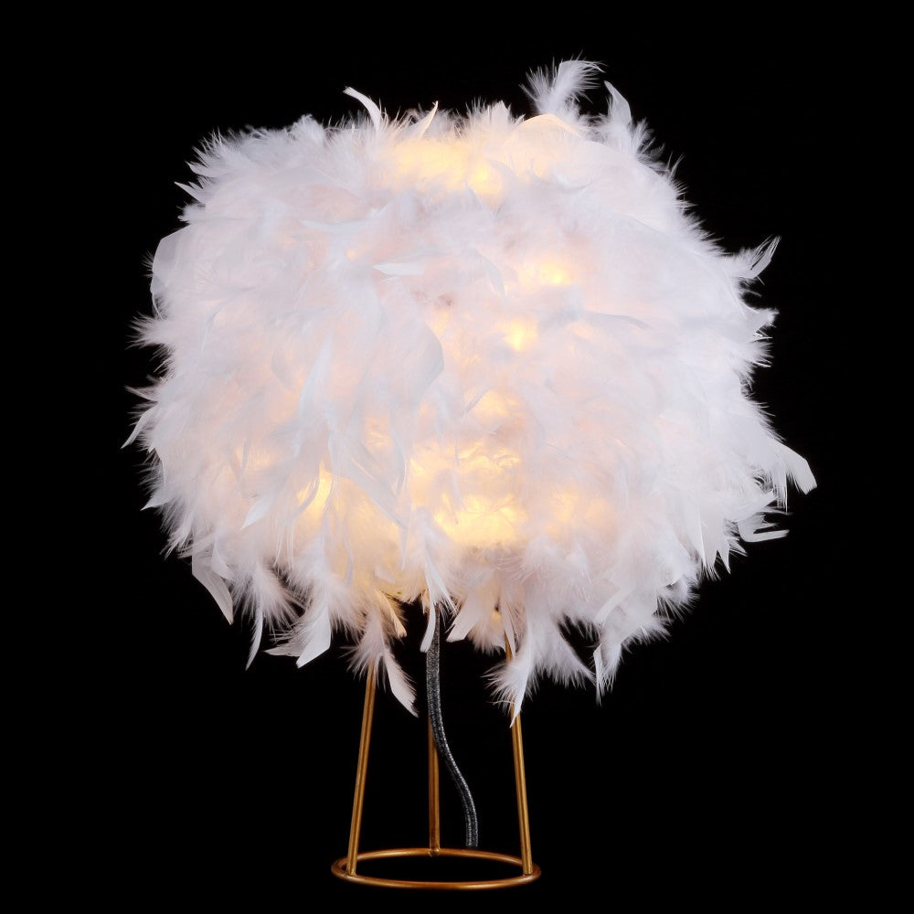 Stork 16 Feather Metal LED Table Lamp - Modern Decorative Lighting for Bedroom, Living Room & Office - Warm White Light, Adjustable Brightness, Energy Efficient