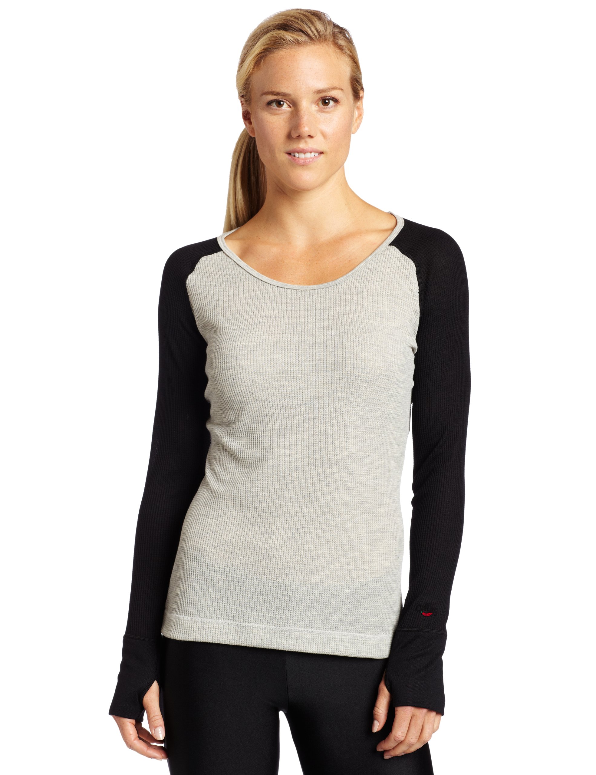 Hot Chillys Women's Waffle 2-Tone Scoop Neck Thermal Base Layer Top - Soft & Warm Winter Shirt for Skiing, Hiking & Cold Weather Activities