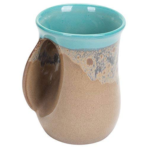 Clay in Motion Handwarmer Mug for Left Hand - Island Oasis Design | Perfect for Winter Coffee, Tea & Hot Drinks at Home, Office or Outdoor Activities