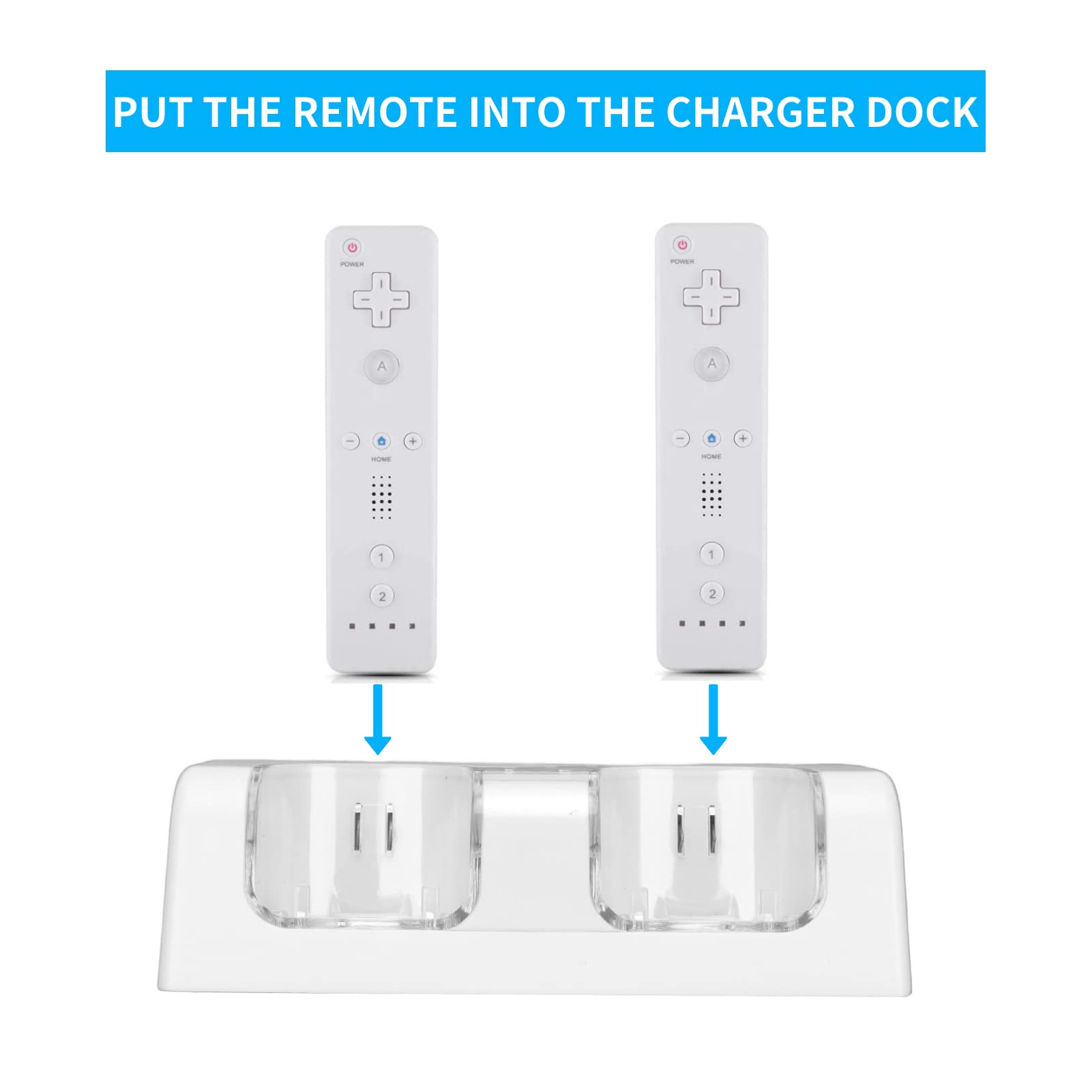 Yunseity Wii Remote Battery Charger - Dual Charging Station for Wii & Wii U Controllers with 2x 2800mAh Rechargeable Batteries (White) | Perfect for Gaming Sessions & Family Entertainment