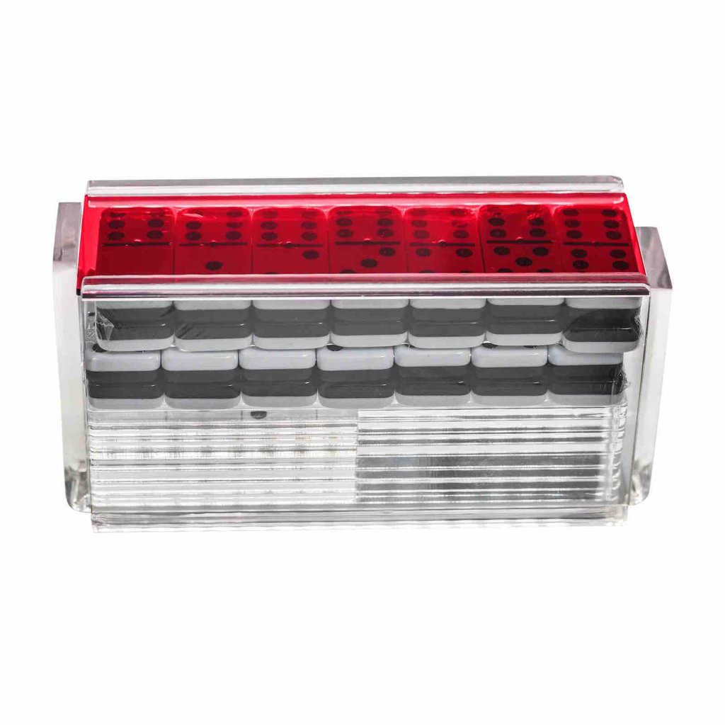 Premium Domino Set with Wooden Racks - Classic Red Double-Nine Tiles for Family Game Nights, Parties, and Outdoor Gatherings