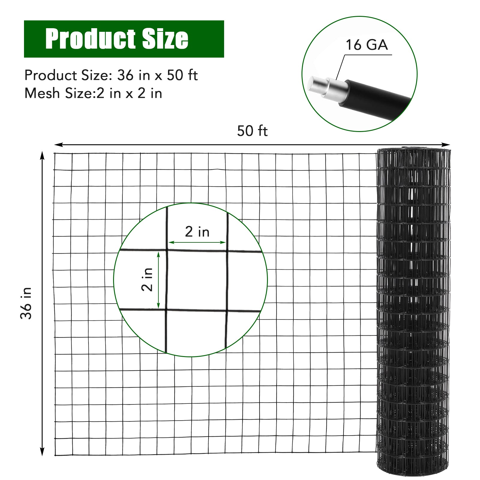 GARVEE 16 Gauge Galvanized Steel Chicken Wire Fence Roll - 2