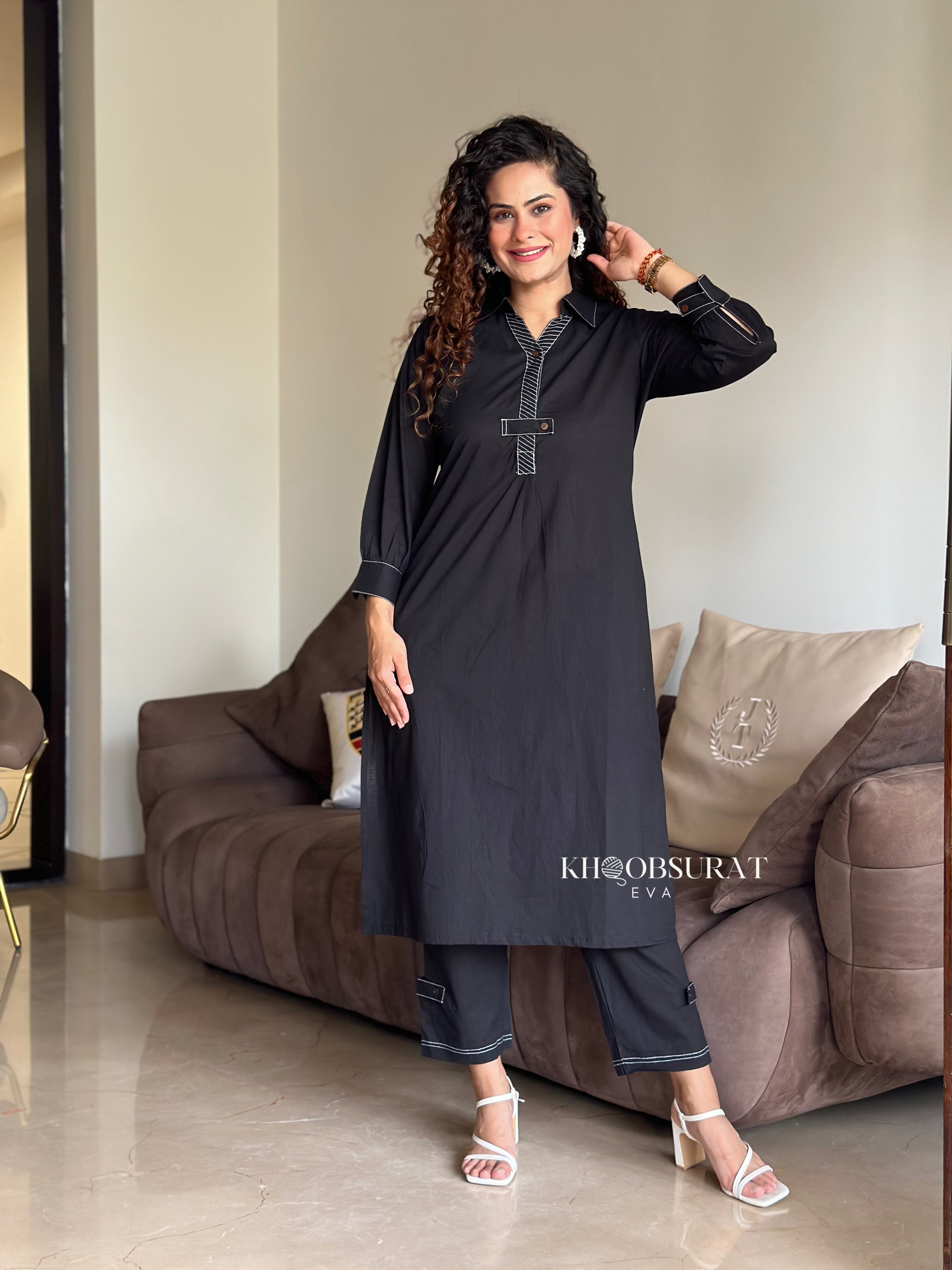 Premium Cotton Casual Black Kurta Set for Men - Comfortable Traditional Indian Outfit for Festivals, Weddings & Daily Wear