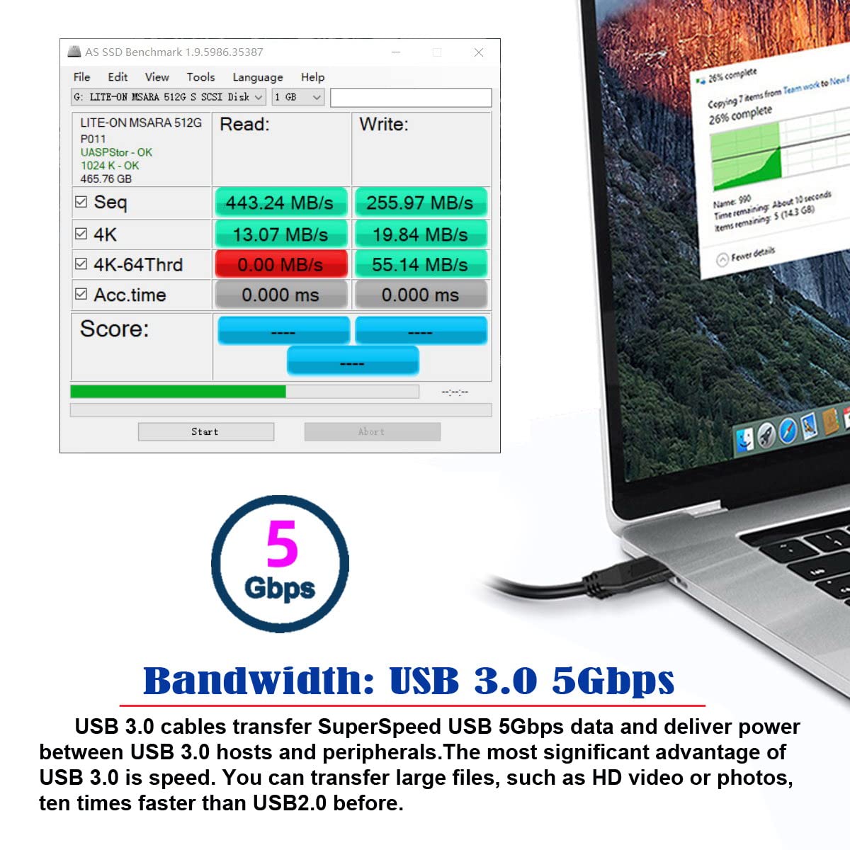 Premium USB C to USB 3.0 Cable - 3.1 Gen 2 Fast Charging & Data Sync for Smartphones, Tablets, External HDD (1m/3.3ft, Black) - Perfect for Travel, Office & Home Charging