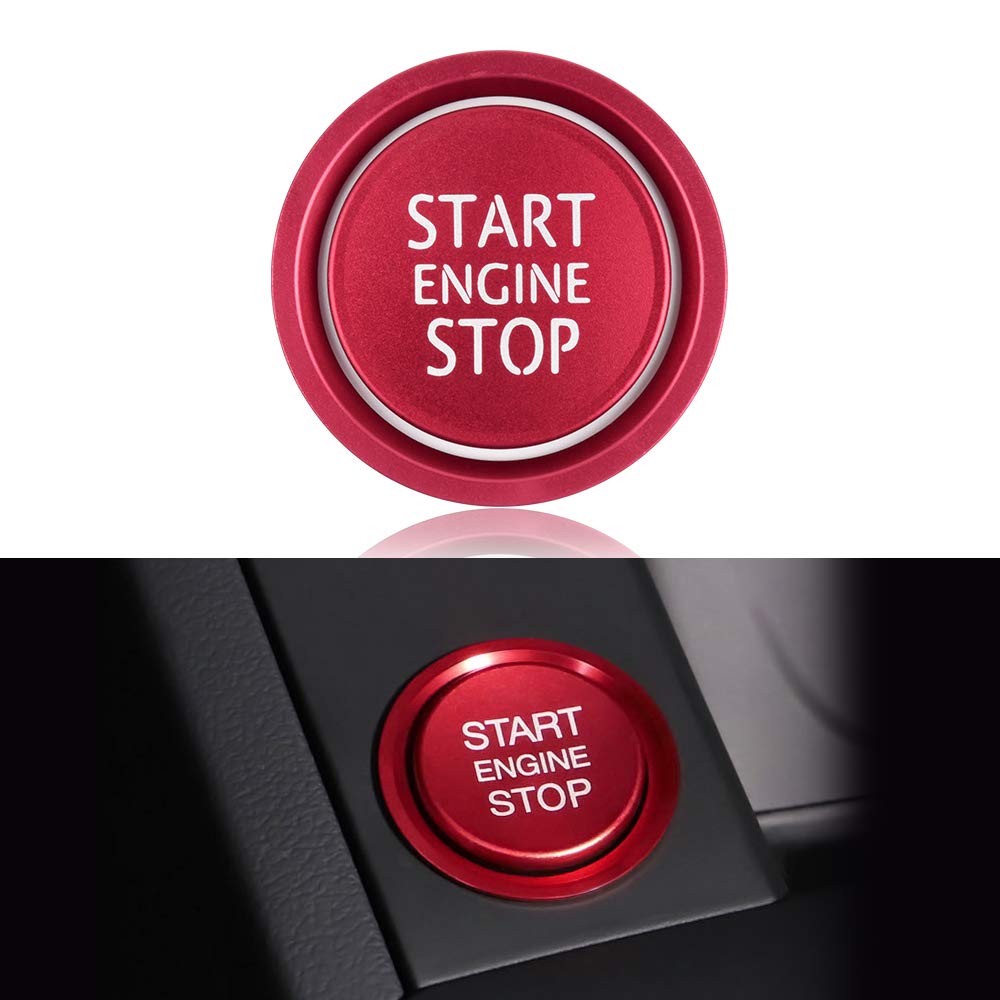 LECART Red Metal Engine Start Button Cover for Audi A4 A5 A6 A7 Q5 - Keyless Ignition Button Stickers, Auto Interior Decoration Trim 2Pcs - Perfect for Car Enthusiasts & Customization
