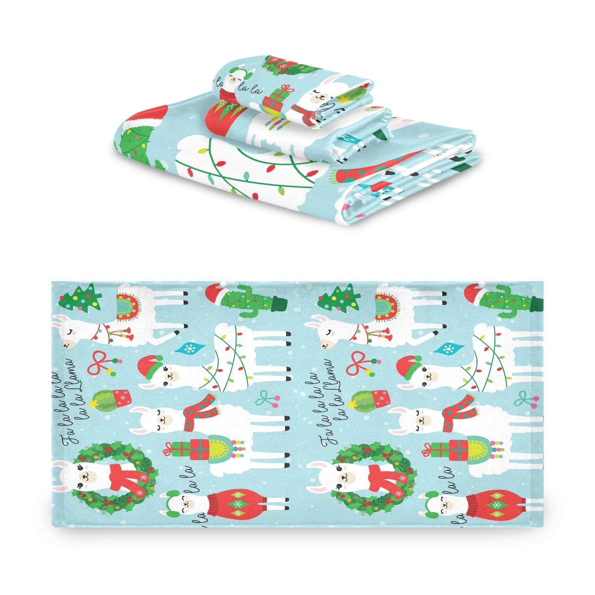 Christmas Llama Alpaca Towel Set - 3-Piece Soft & Absorbent Bath Towels for Winter, Snow, Spa - Home, Hotel, Gym & Swim Decor - Perfect for Holiday Gifts & Cozy Bathroom Essentials