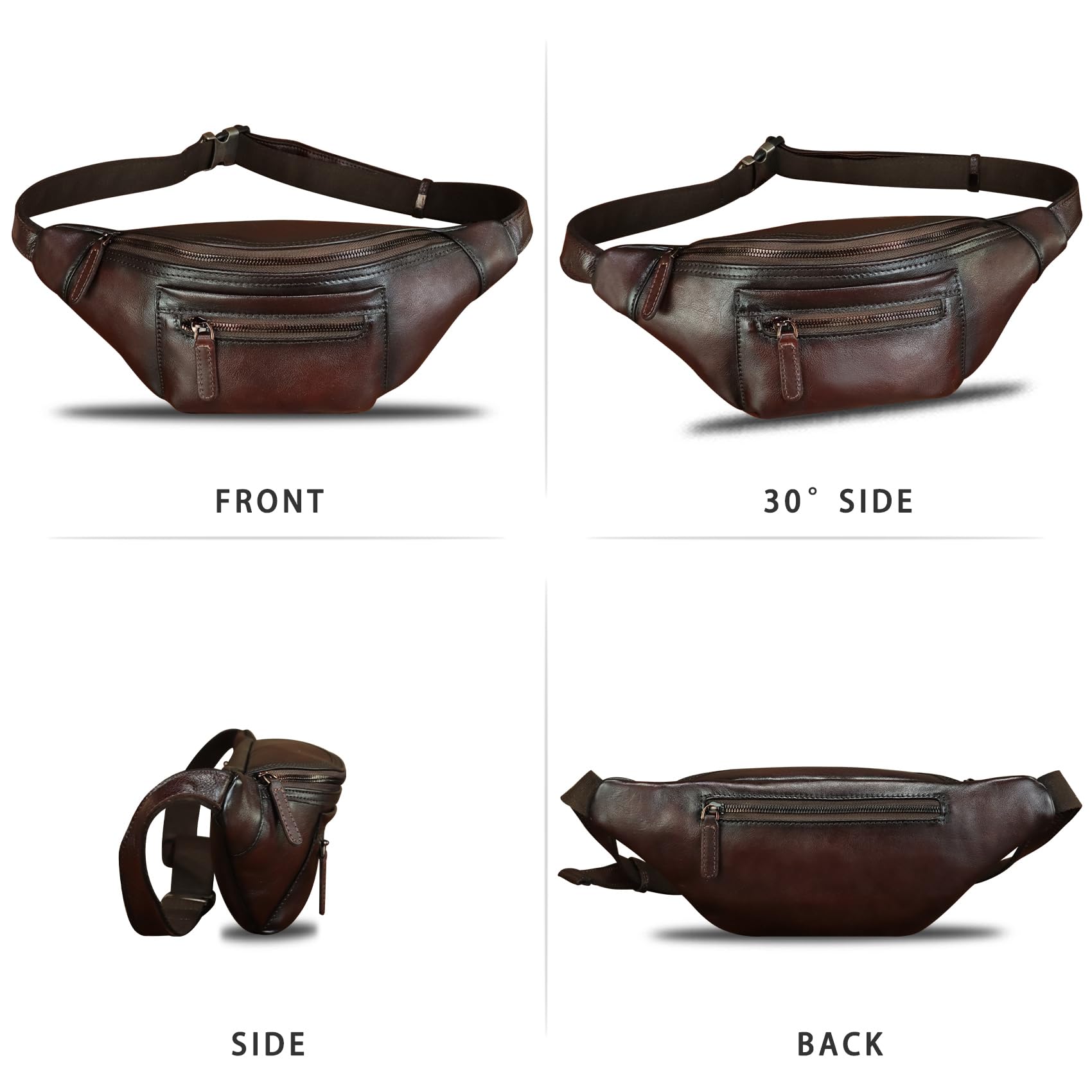 Vintage Genuine Leather Fanny Pack for Men & Women - Handmade Leather Waist Bag, Sling Backpack, Crossbody Purse (Coffee) - Perfect for Travel, Hiking & Everyday Use