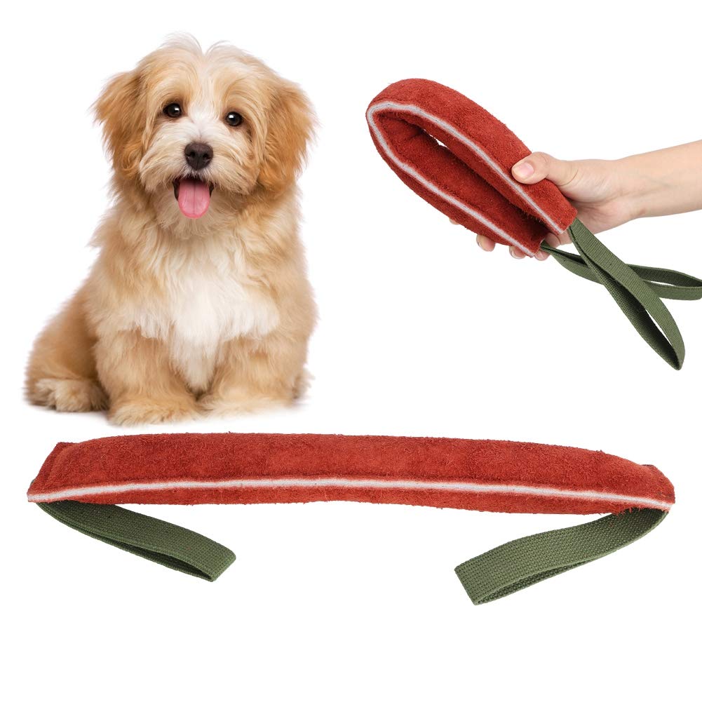 Durable Leather Dog Bite Tug Toy - Puppy Training Bite Pillow with 2 Strong Handles for Tug of War & Interactive Play | Perfect for Obedience Training, Playtime & Bonding with Your Pet