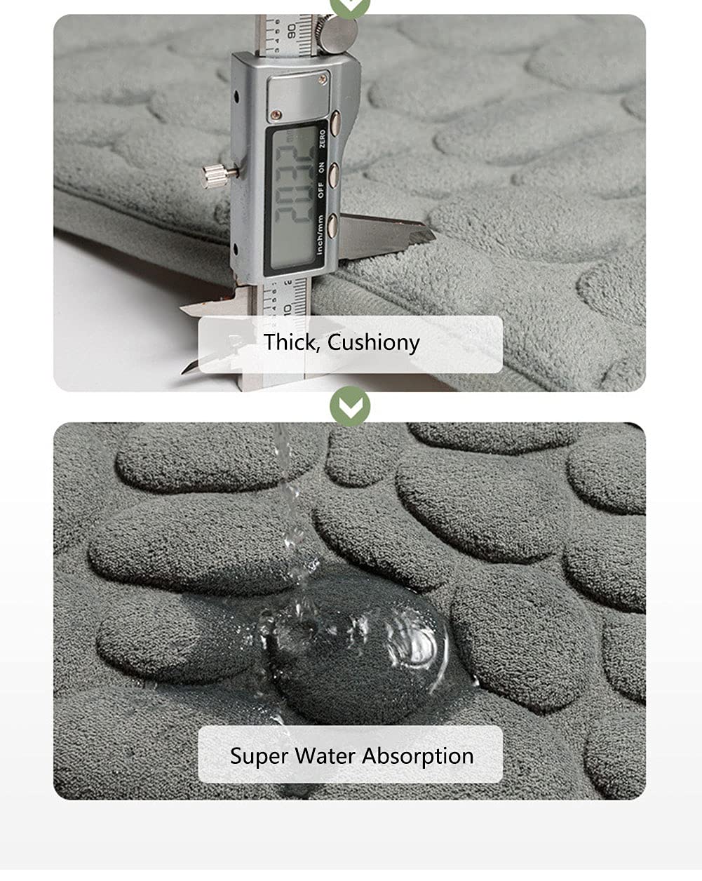 Premium Memory Foam Bath Mat - Ultra Soft, Super Absorbent & Quick-Dry Bathroom Rug - Non-Slip Stone Pattern Floor Mat for Shower & Tub (15.6