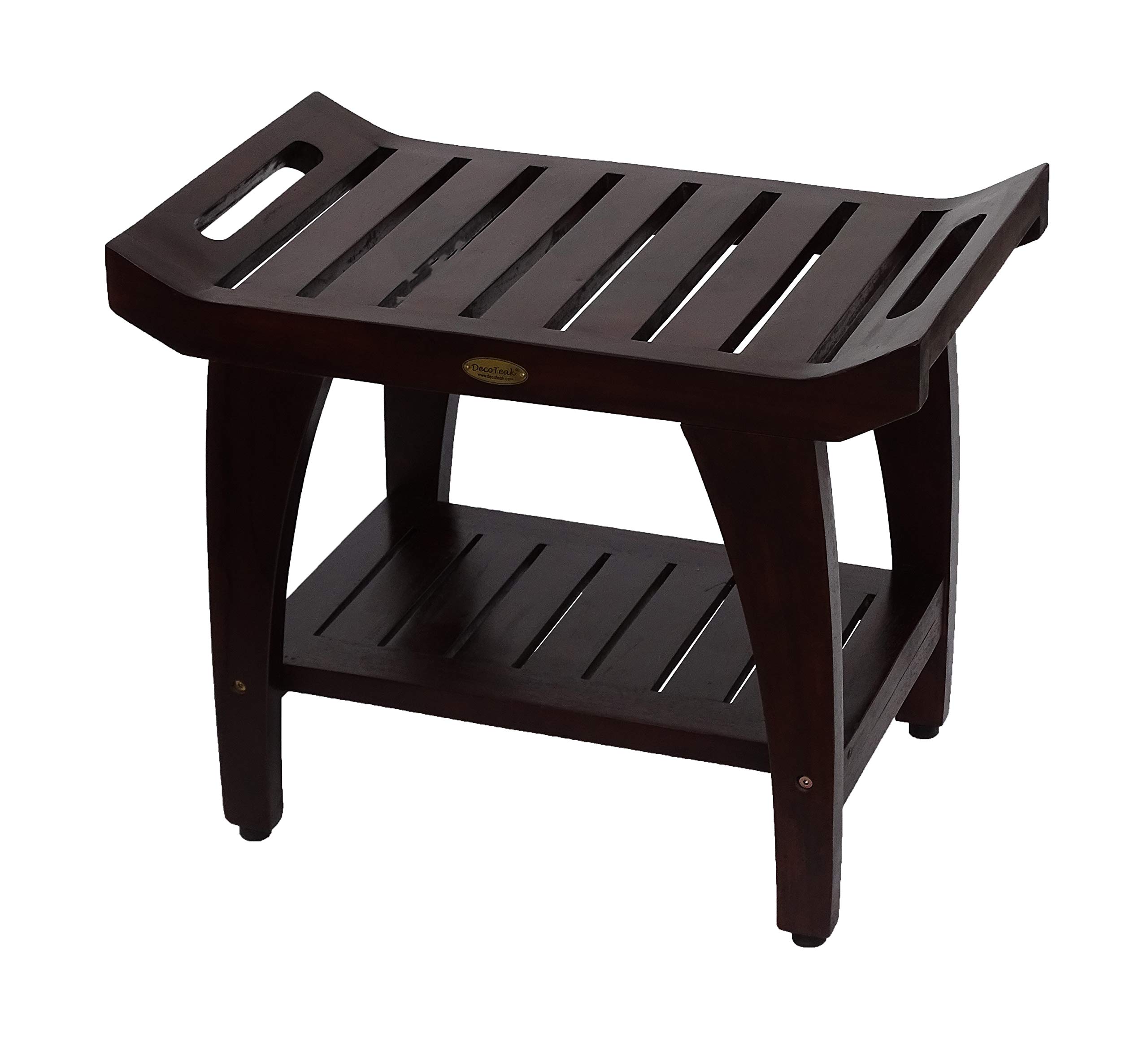 DecoTeak 24 Inch Waterproof Teak Wood Shower Bench - Non-Slip Bath Stool Seat with Storage for Bathroom Safety | Perfect for Elderly, Spa Relaxation & Bathroom Organization