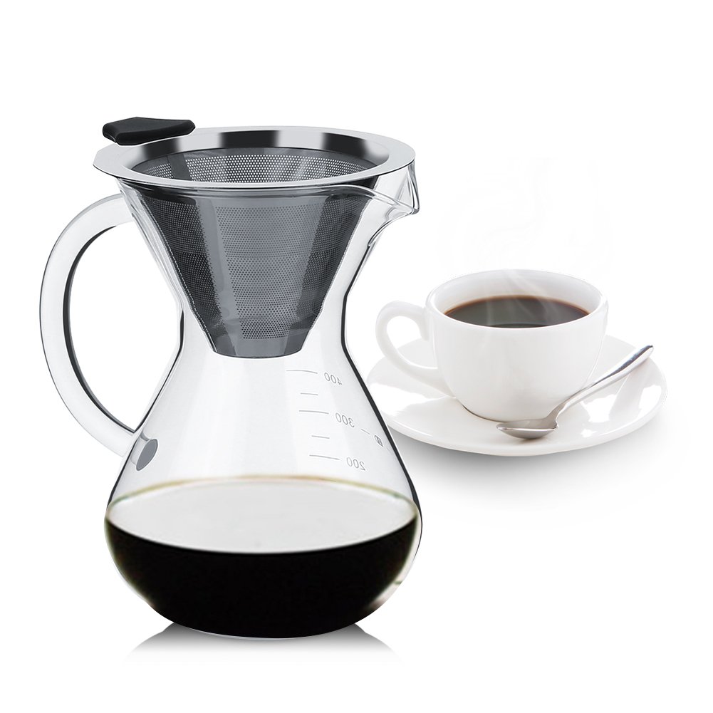 Premium 400ml Glass Pour Over Coffee Maker - Hand Drip Coffee Filter Pot with Measuring Scale for Home, Office & Travel - Perfect for Specialty Coffee Brewing & Gift Giving
