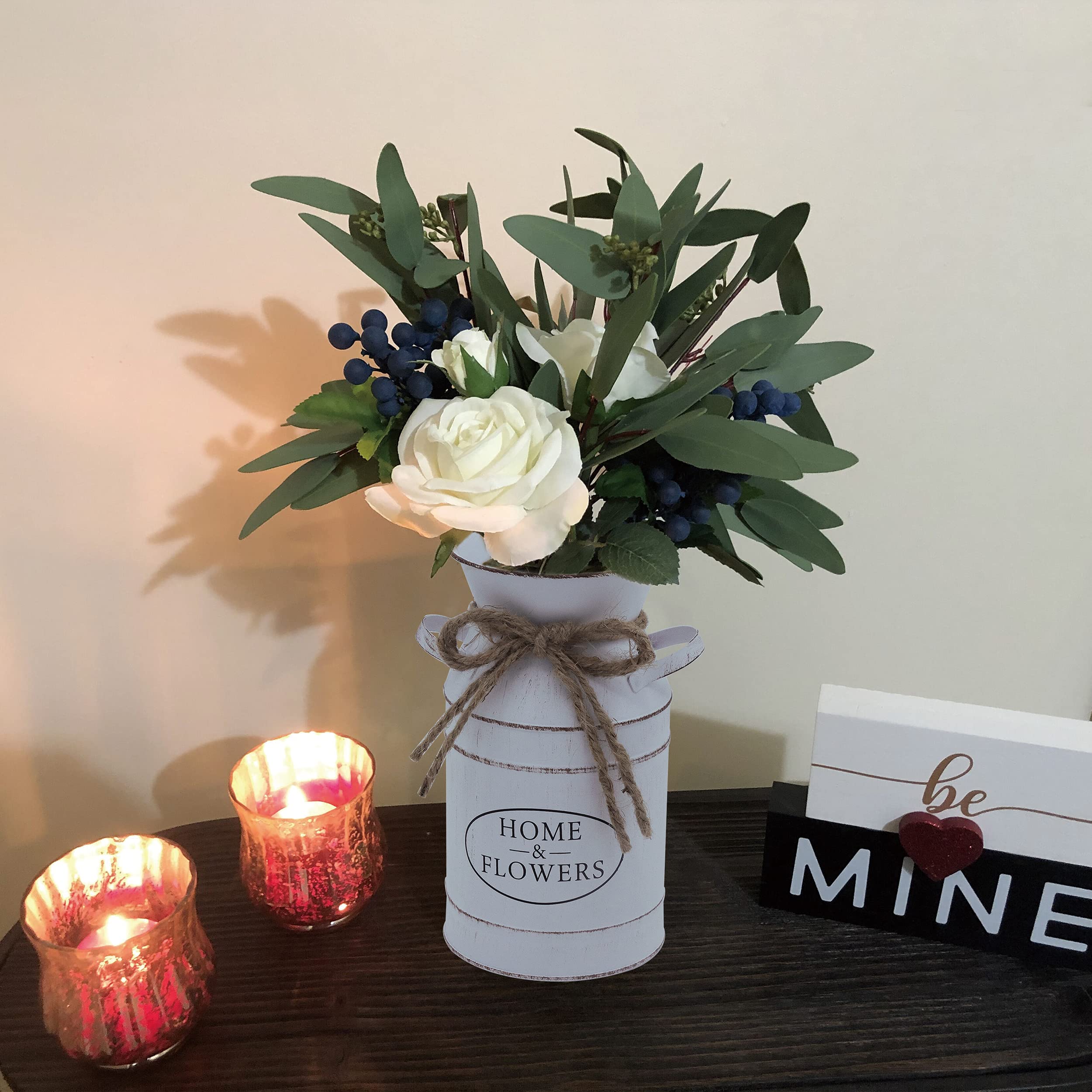 Rustic Farmhouse Galvanized Metal Milk Can Vase - Shabby Chic Decorative Jug Bucket for Home Decor (Cream White) | Perfect for Floral Arrangements, Wedding Centerpieces & Farmhouse Style Interior Design