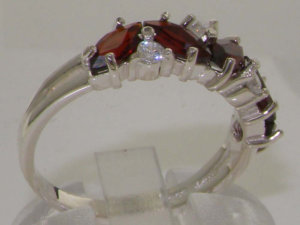 10k White Gold Cubic Zirconia & Genuine Garnet Women's Eternity Ring - Elegant Wedding Band, Anniversary Gift, Valentine's Day Jewelry for Her
