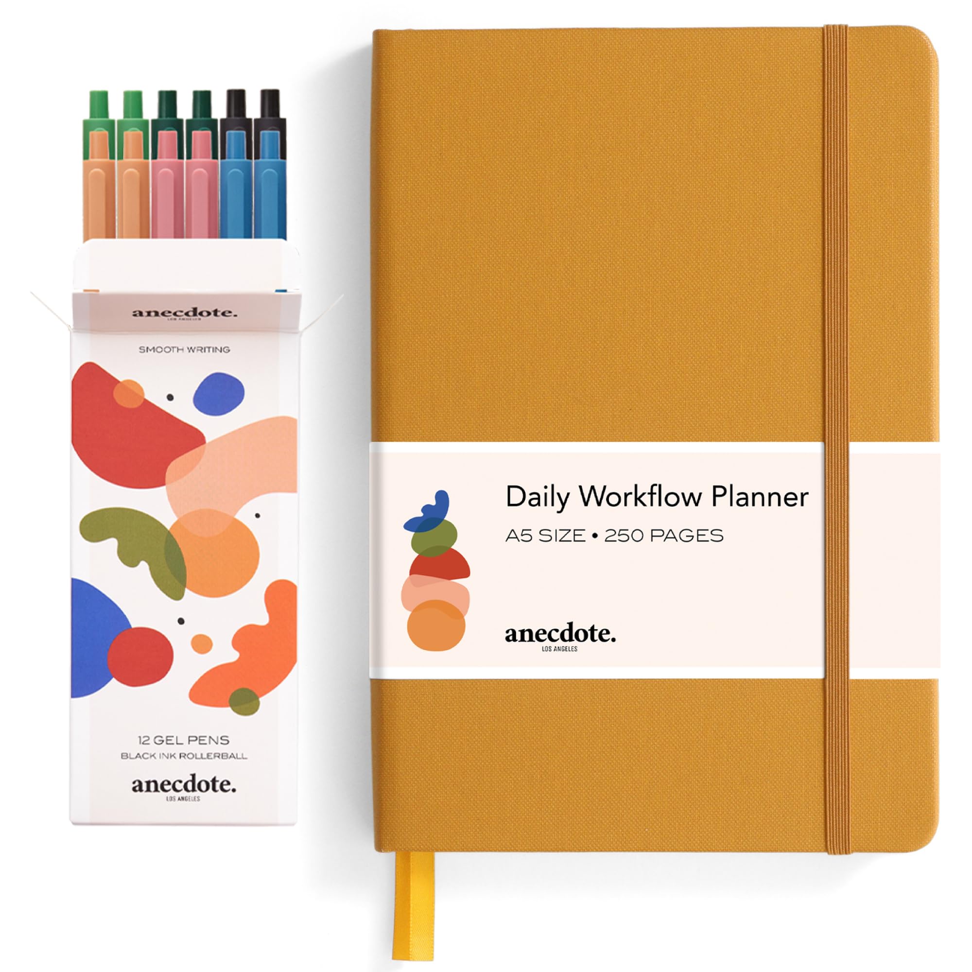 ANECDOTE 2025 Daily Planner with 12 Black Ink Retractable Gel Pens (0.5mm Fine Point) - Smooth Writing for Office, School & Journaling - Perfect Gift Set for Students & Professionals