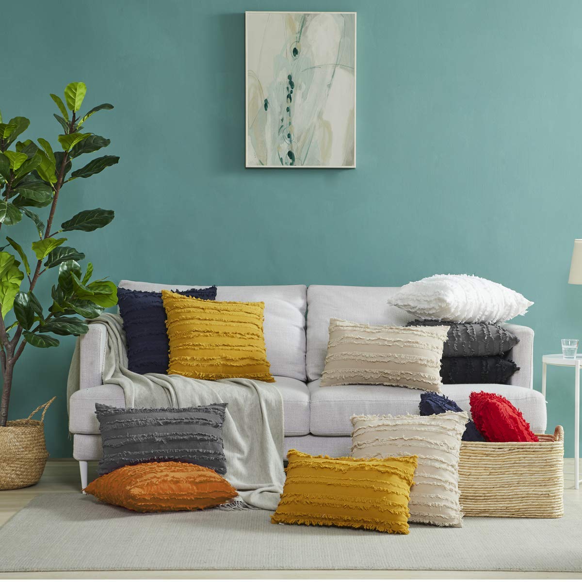 GIGIZAZA 20x20 Inch Cotton Burnt Orange Cinnamon Throw Pillow Covers - Soft Linen Square Sofa Cushion Covers for Living Room, Bedroom & Outdoor Decor
