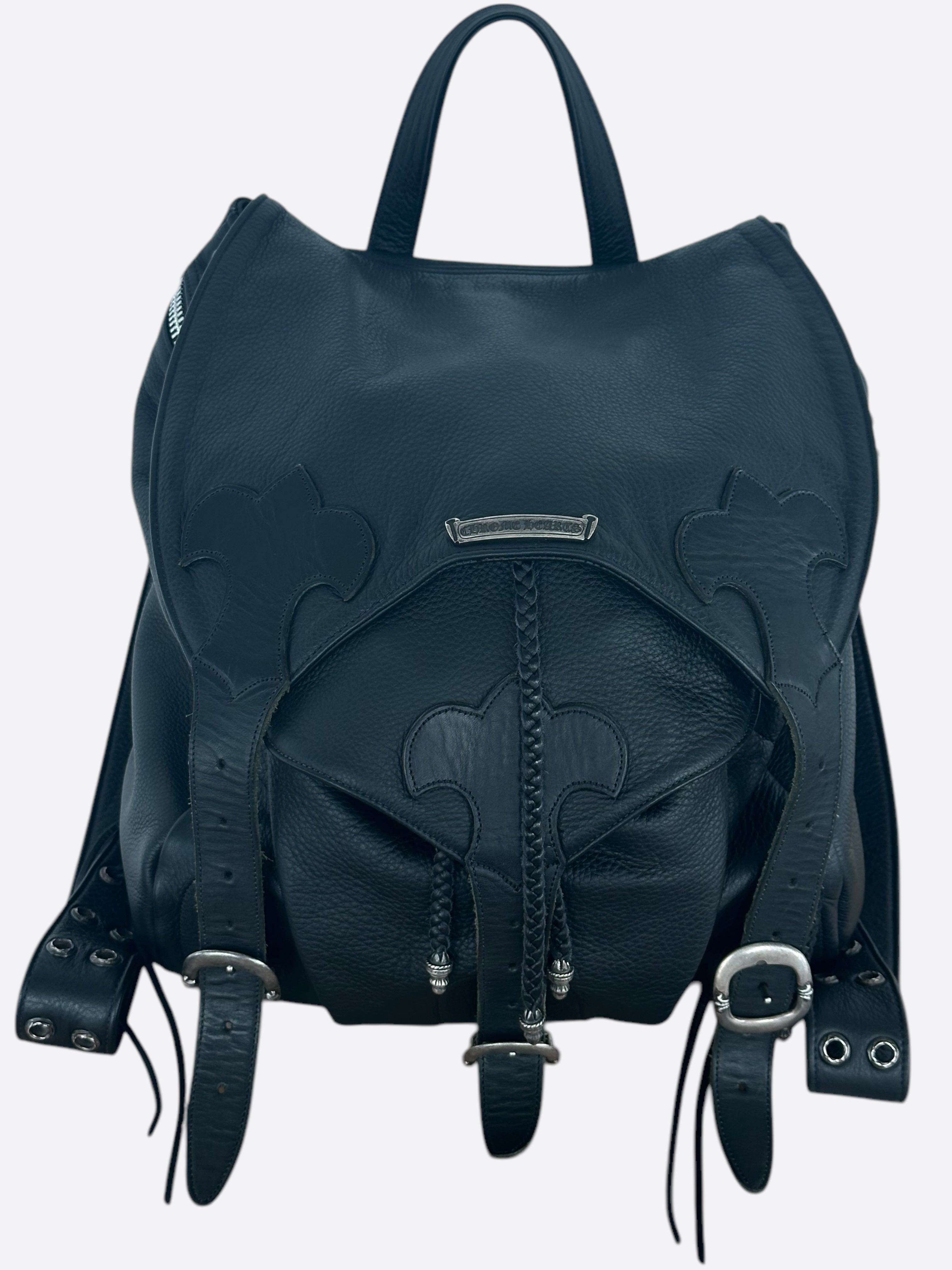 Chrome Hearts Black Leather Gunslinger Backpack for Men & Women - Stylish Gothic Biker Backpack for Travel, School & Everyday Use