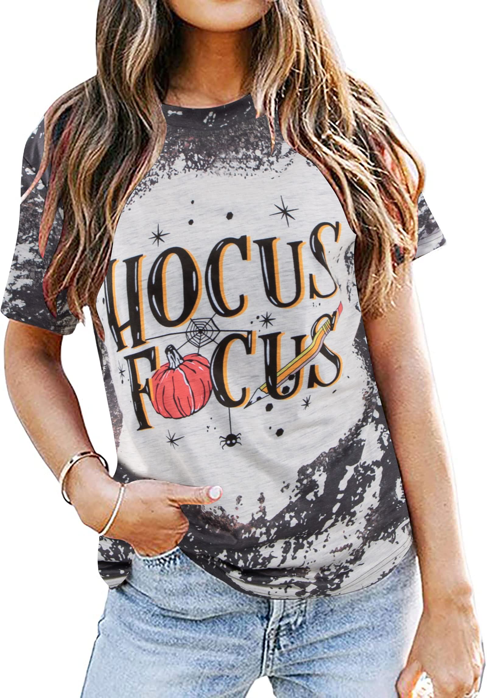 Funny Hocus Pocus Halloween T-Shirt for Women - Short Sleeve Graphic Tee - Creamy Cotton - Perfect for Halloween Costumes, Teacher Apparel & Witchy Outfits