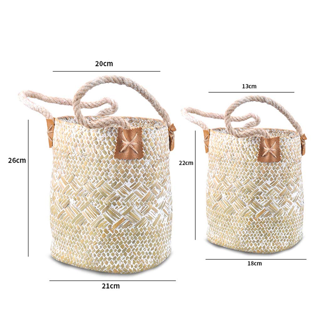 Handmade Braided Rattan Basket - Woven Flower Pot & Laundry Storage Organizer | Boho Home Decor for Living Room, Bedroom & Bathroom