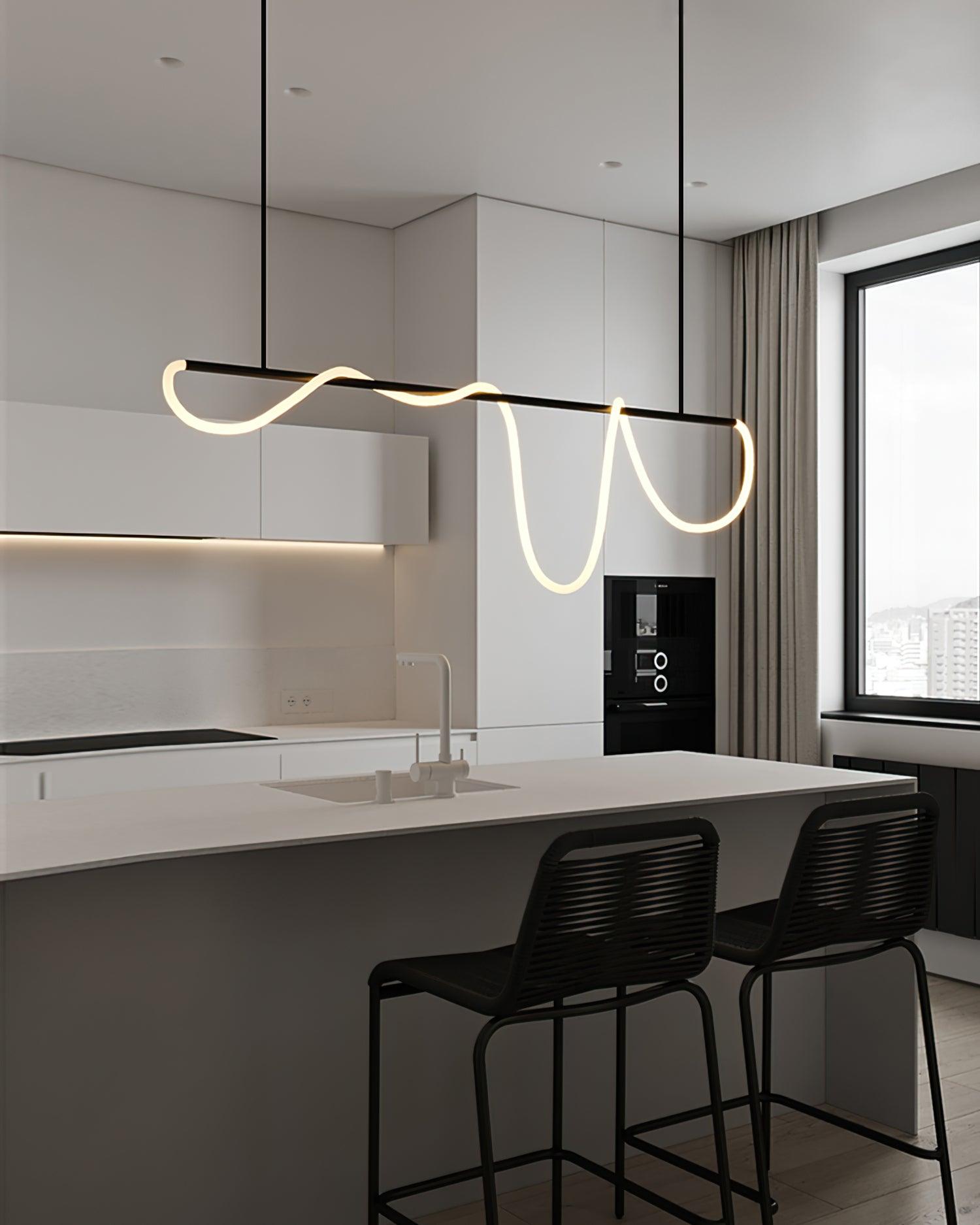 Modern Flexible Linear Curve Chandelier - Adjustable LED Pendant Light for Dining Room, Kitchen Island, Living Room & Bedroom Lighting