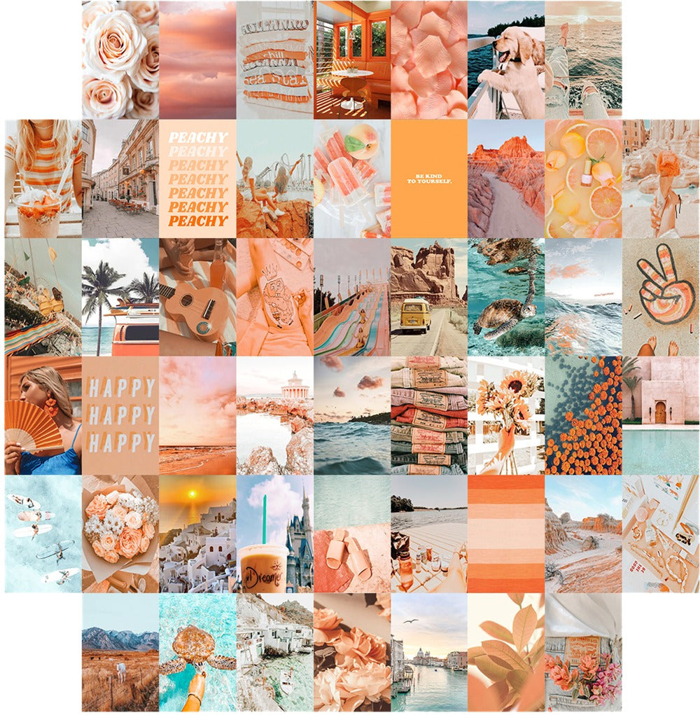 Peachy Wall Collage Cards - 12 Pack Aesthetic Photo Collage Kit for Bedroom Decor, DIY Scrapbooking & Instagram Wall Art - Perfect for Teen Girls Room, Dorm Decorations & Gift Ideas