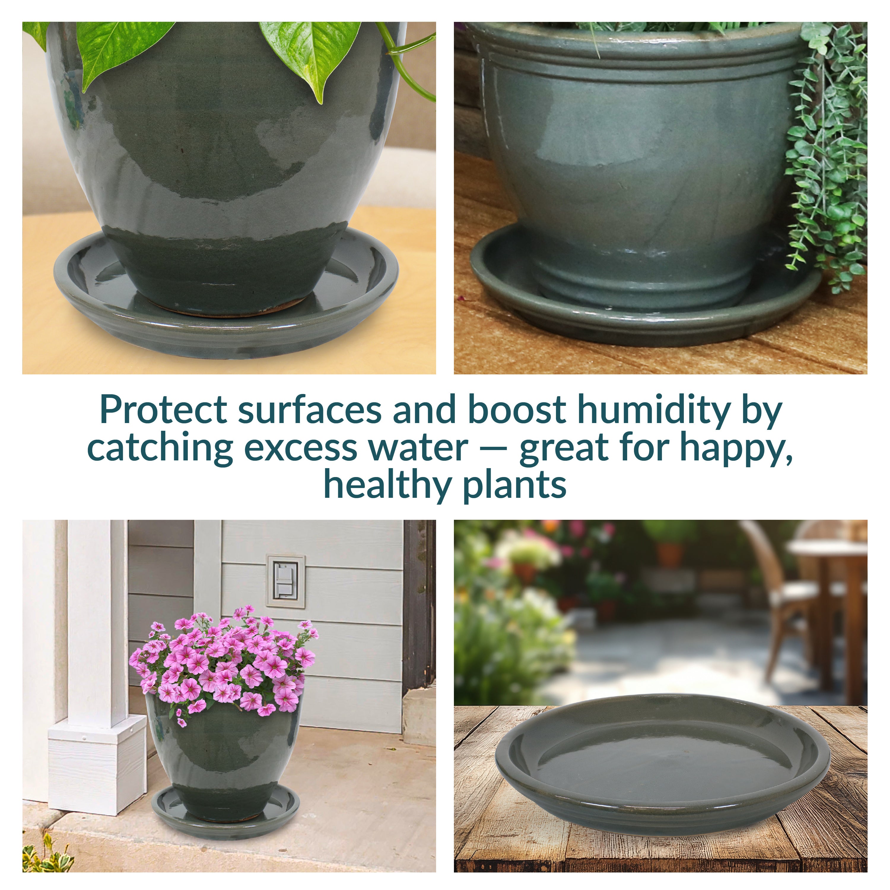 Sunnydaze 4-Pack Glazed Ceramic Plant Saucers for Indoor & Outdoor Potted Plants – Perfect for Home, Garden, and Patio Decor