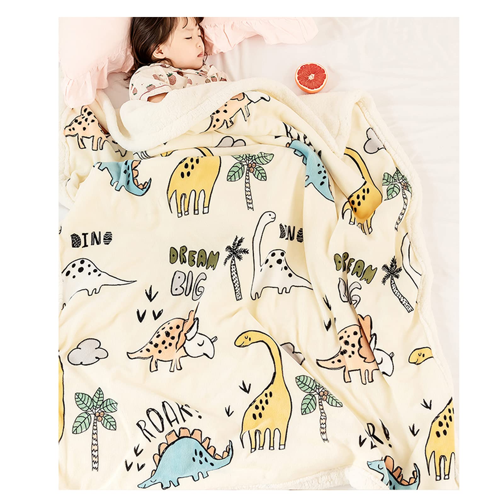 **Dino Dream Reversible Sherpa Fleece Blanket for Kids - Ultra Soft 460GSM Plush Dinosaur Throw Blanket (80