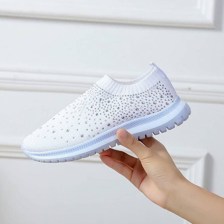 AngryMonkey Women's Rhinestone Mesh Slip-On Sneakers - Non-Slip, Breathable, Lightweight Casual Shoes with Arch Support for Nurses, Walking & Workout | Perfect for Nursing, Gym & Everyday Wear