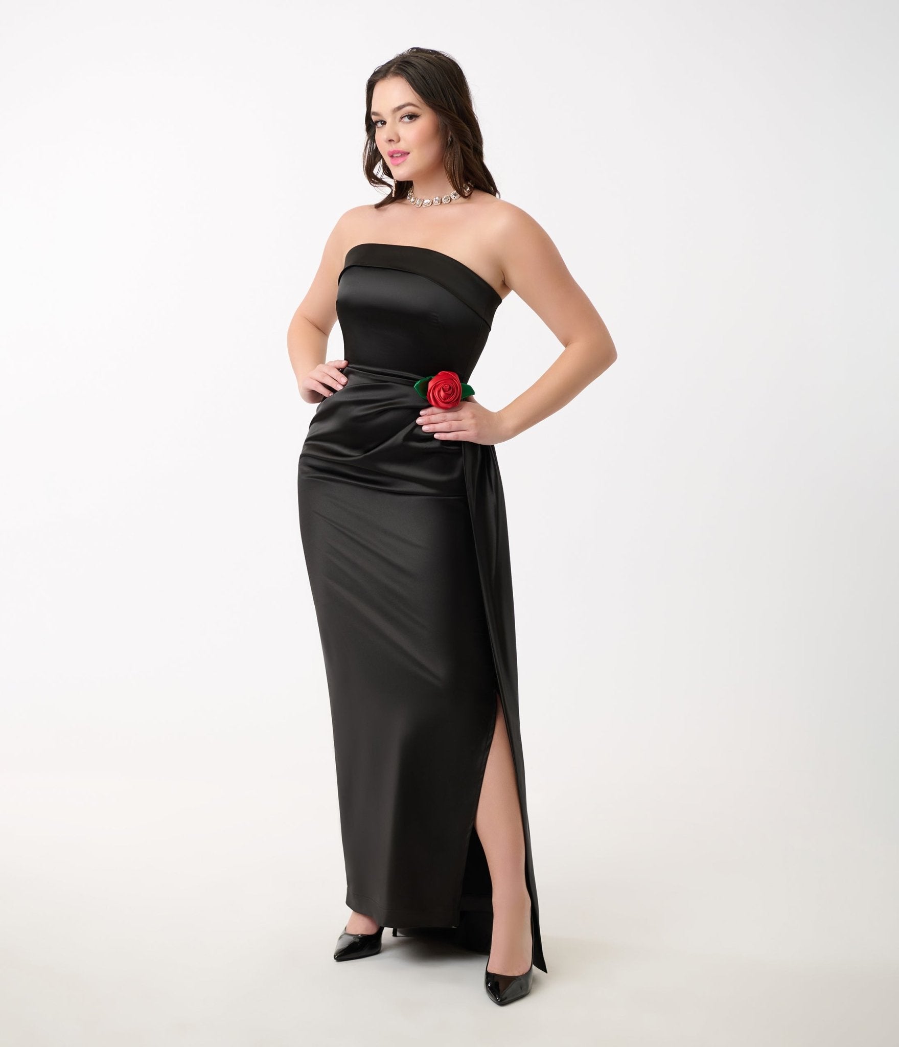Vintage 1950s Black Satin Strapless Evening Gown - Elegant Formal Dress for Prom, Cocktail Party & Special Occasions