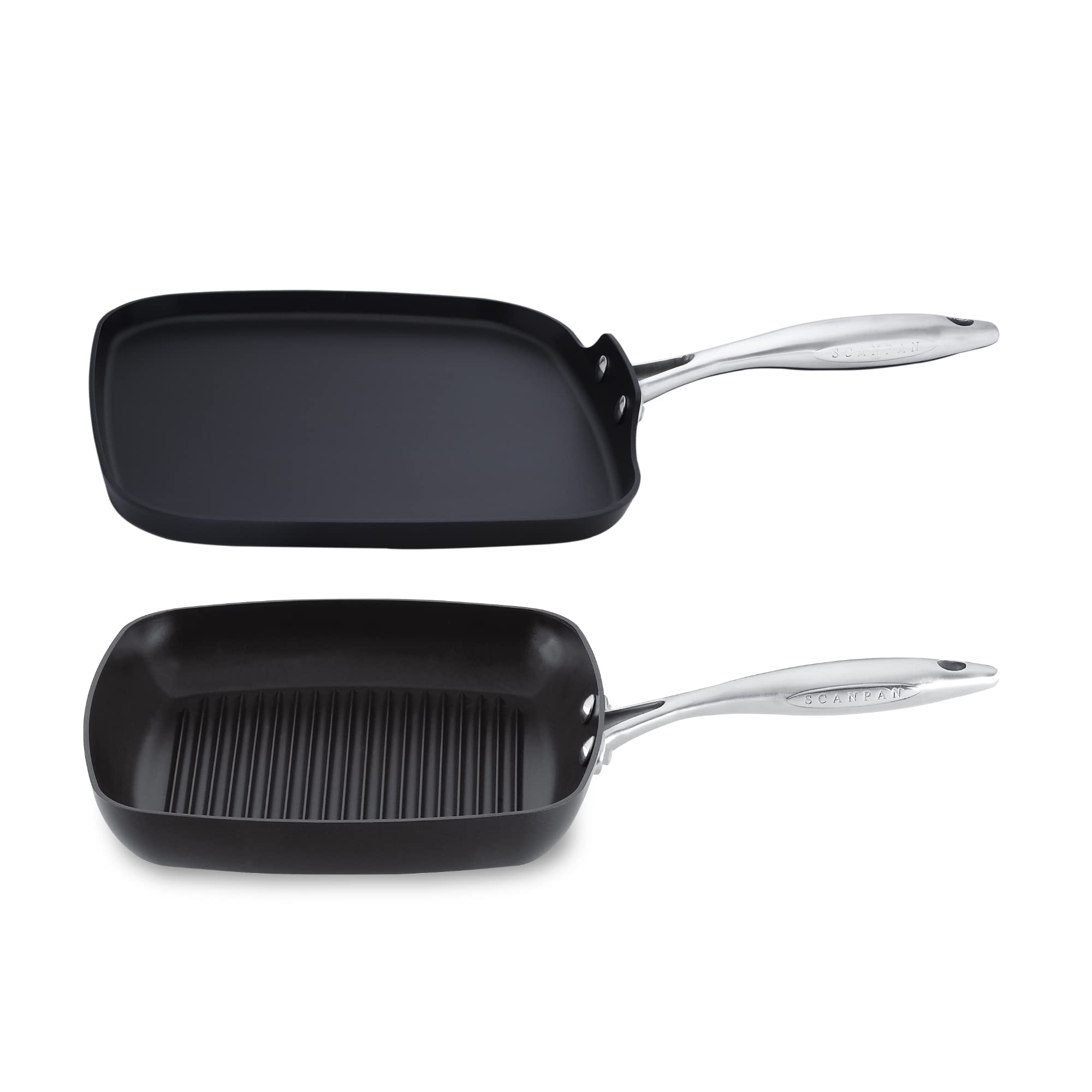 Scanpan Professional 10.5” Square Grill Pan & 11” Griddle - Nonstick Cookware Set - Dishwasher, Oven & Metal Utensil Safe - Made in Denmark - Perfect for Grilling, Searing & Pancakes