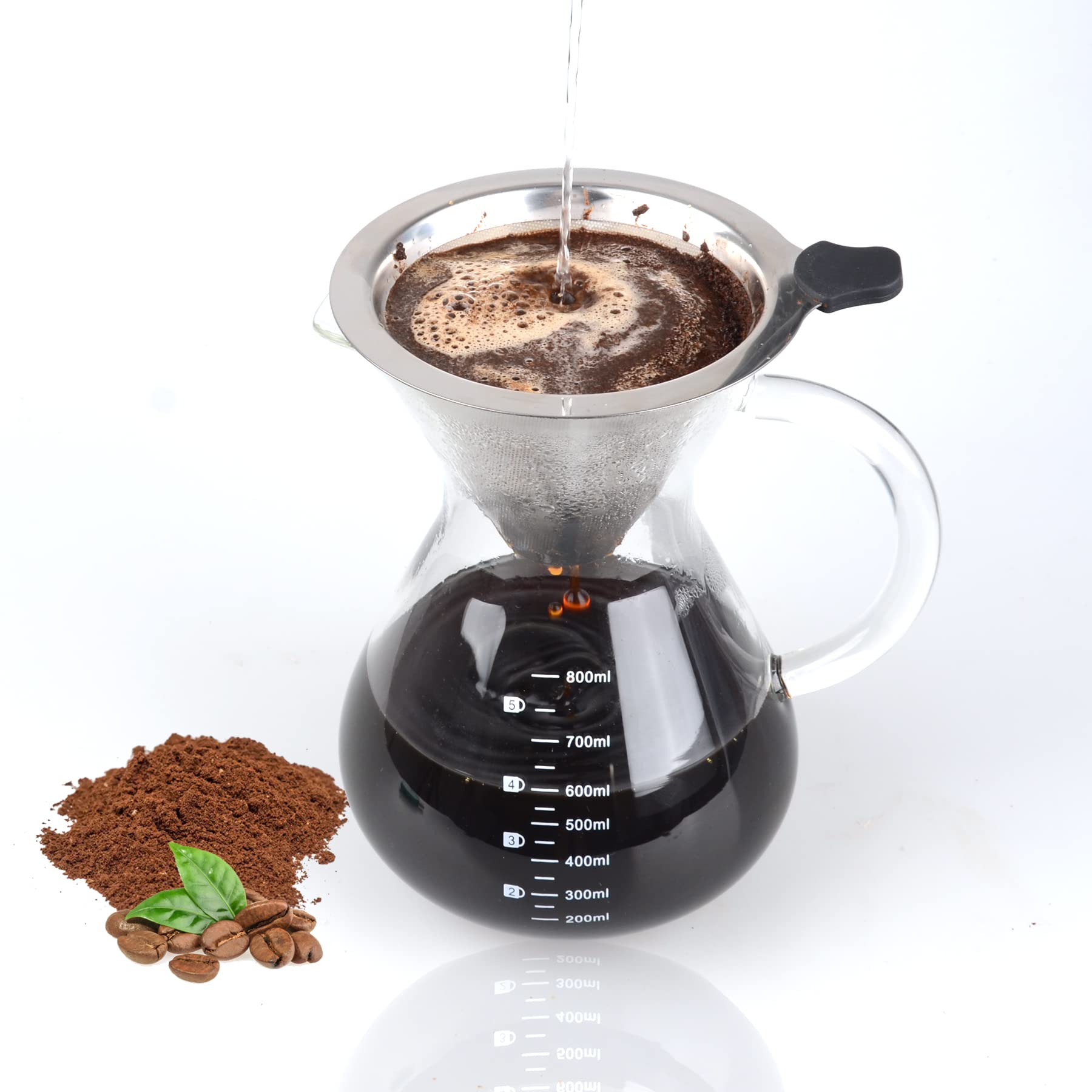 Premium Pour Over Coffee Maker with Reusable Stainless Steel Filter - 800ml BPA-Free Glass Carafe for Home & Office Use - Ideal for Specialty Coffee Brewing & Gift Giving