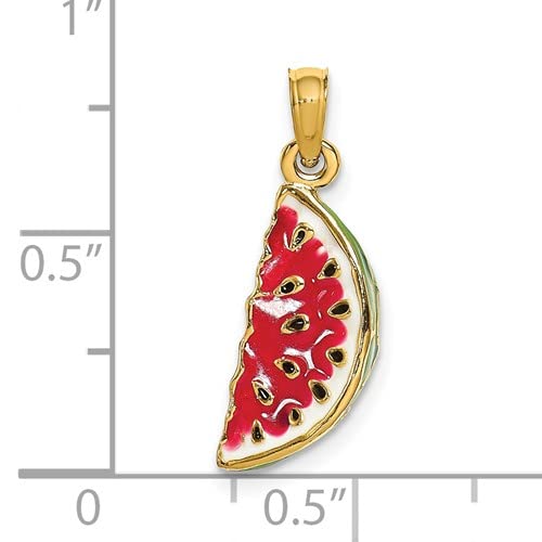 14K Yellow Gold 3D Watermelon Charm Pendant with Enamel - Elegant Jewelry Gift for Women, Perfect for Necklaces, Bracelets & Summer Fashion Accessories