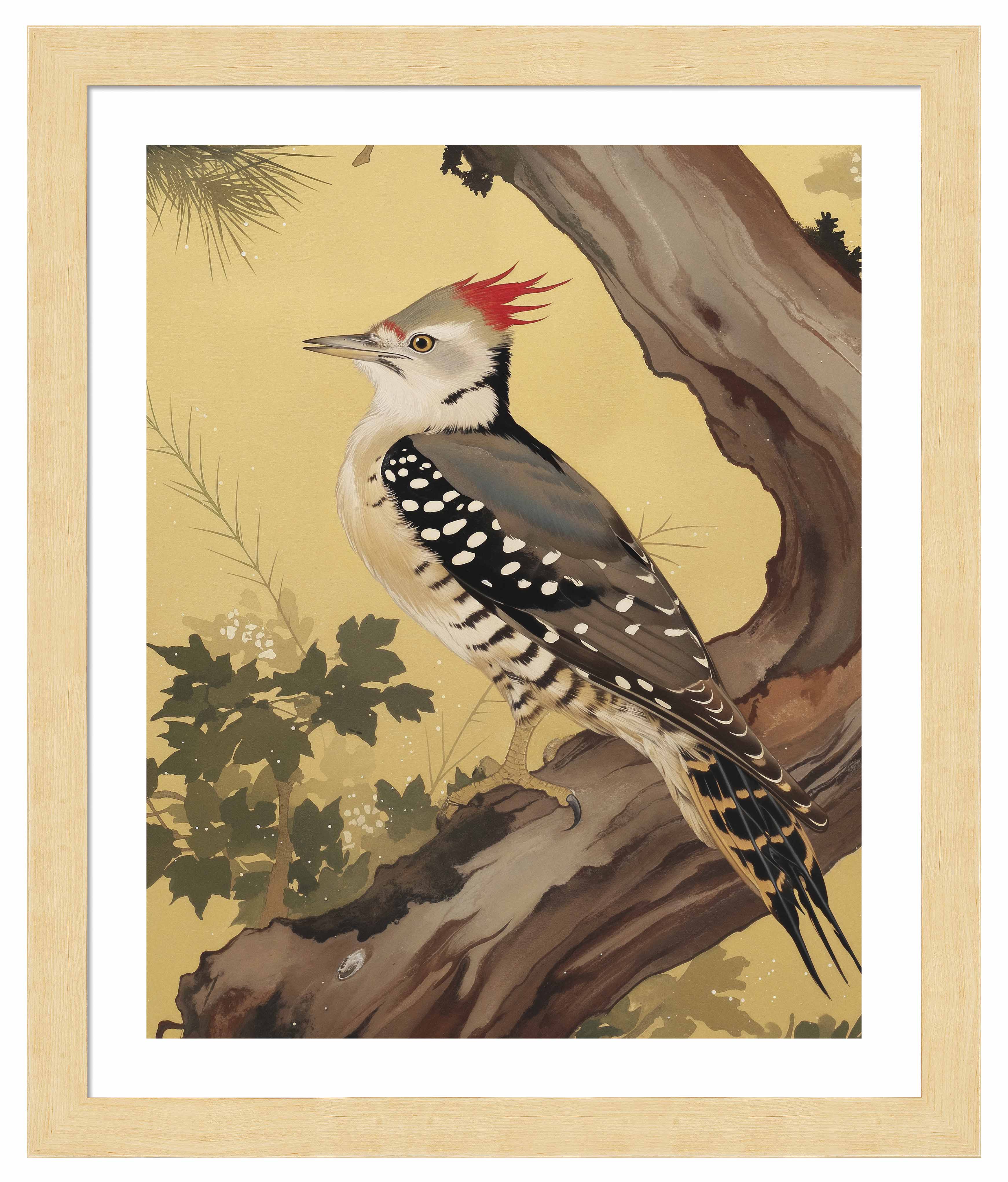 Echoes of the Forest Woodpecker in Pine Haven - Nature Inspired Wall Art Prints for Home & Office Decor | Wildlife Bird Painting for Living Room, Bedroom, or Study