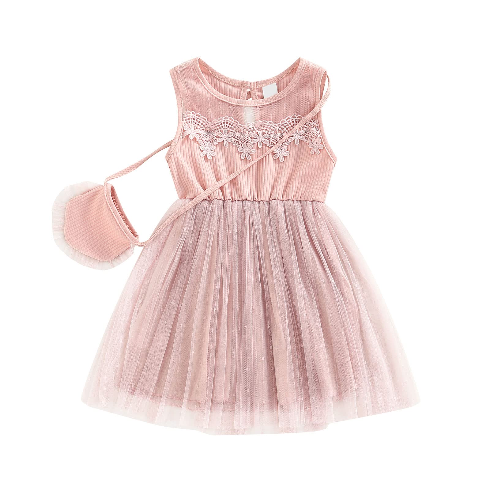 Girls Floral Tulle Summer Dress with Matching Bag - Sleeveless Princess Party Outfit for Toddlers & Kids | Perfect for Birthday Parties, Beach Vacations & Special Occasions