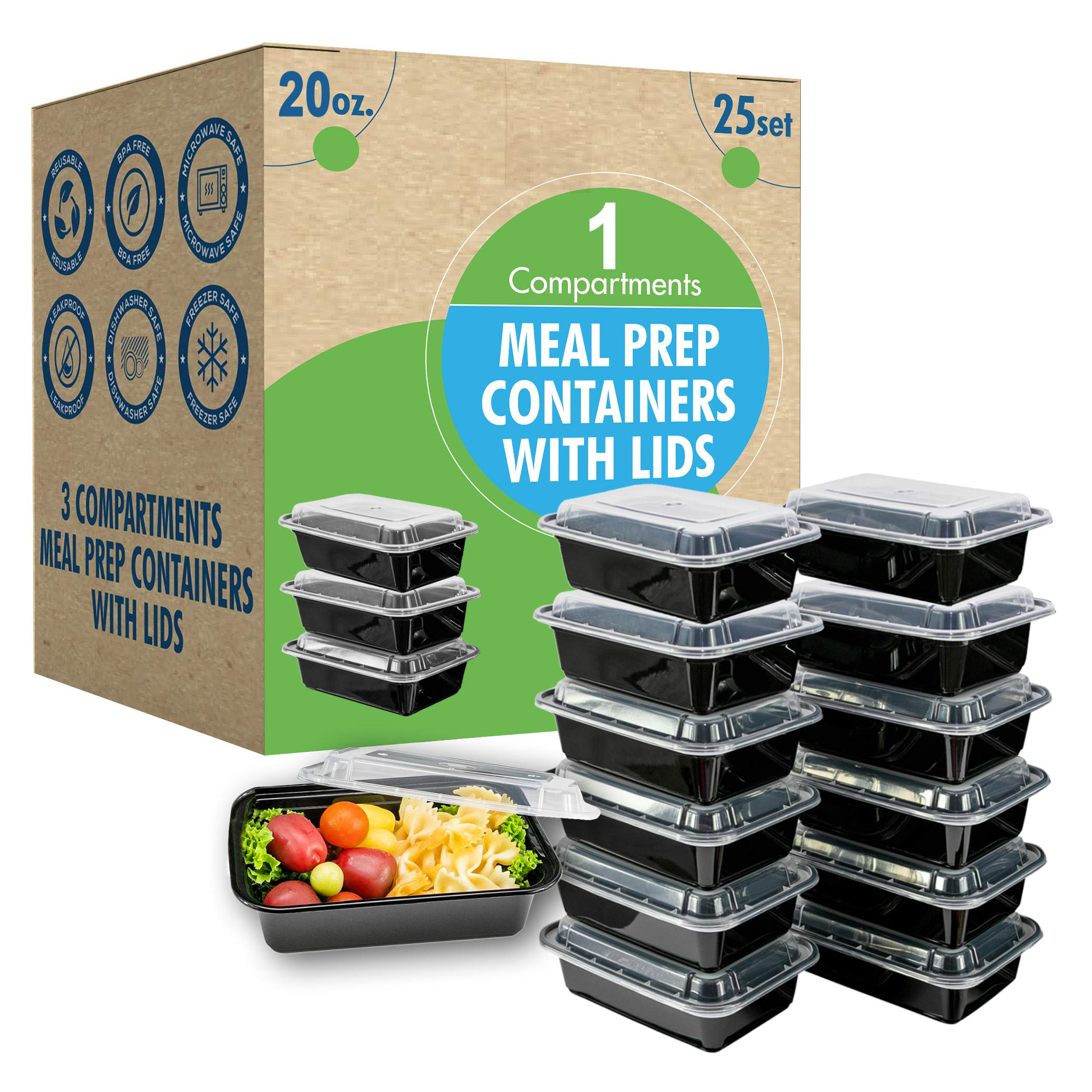 25-Pack 20oz Meal Prep Containers with Lids - BPA-Free Food Storage Containers for Portion Control | Stackable, Microwave & Dishwasher Safe | Freezer Friendly | Perfect for Meal Prepping, Lunch Boxes, Office Meals & Leftovers Storage