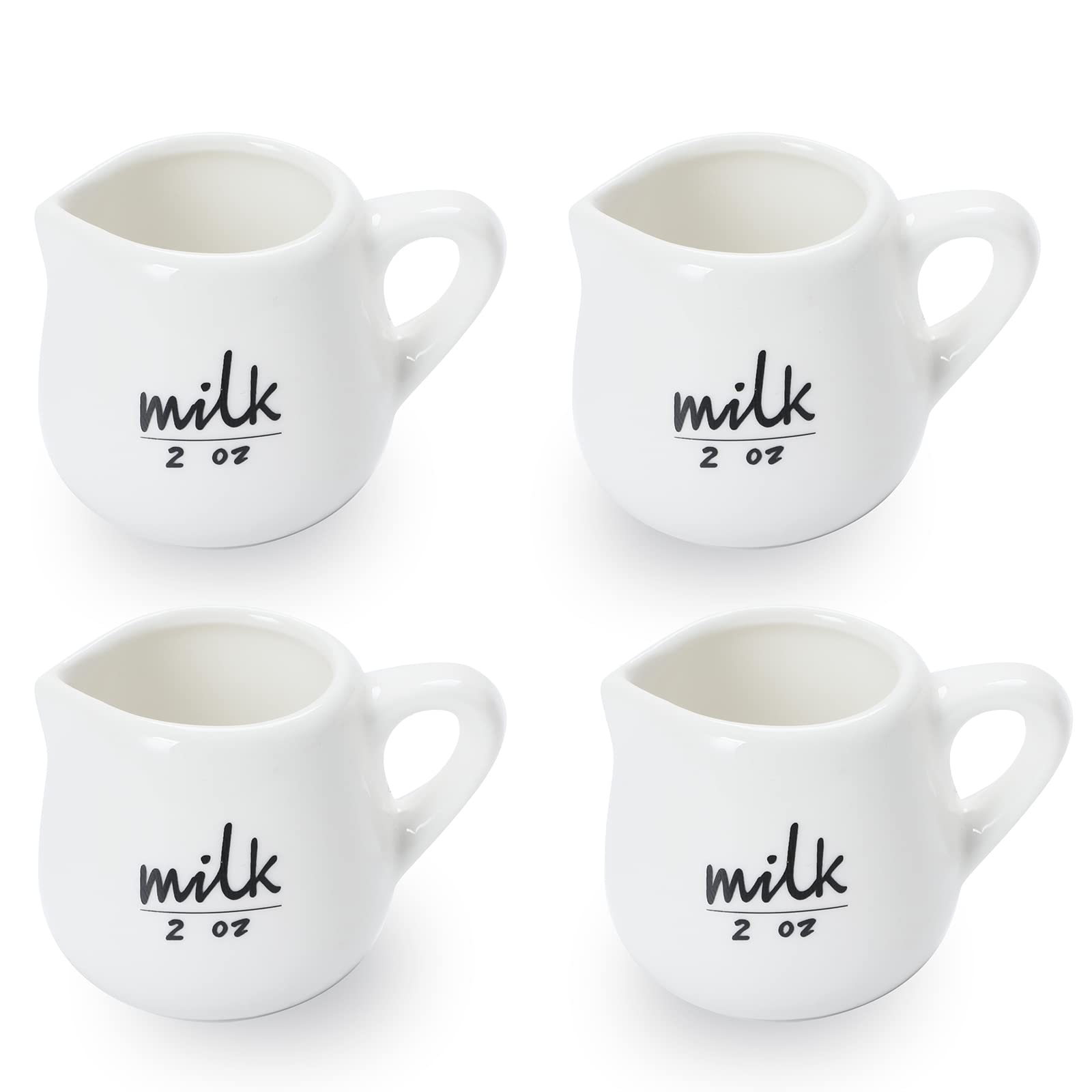 Ceramic Creamer Pitcher with Handle - 2-Ounce Microwave Safe Milk & Coffee Creamer Set of 4 - Perfect for Coffee Shops, Restaurants, and Home Kitchen Use