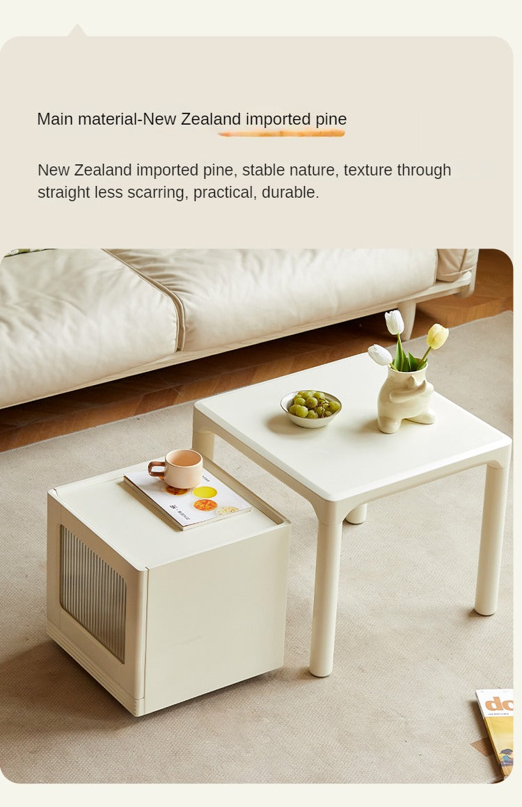 Modern Pine Solid Wood Coffee Table with Storage - Mobile Side Table for Living Room, Bedroom & Office - Rustic Home Decor & Functional Furniture