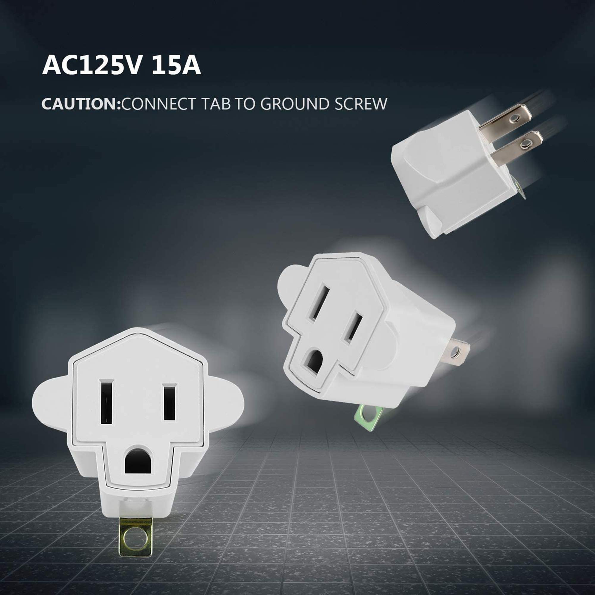 JACKYLED 3 to 2 Prong Polarized Grounding Adapter Converter - 10 Pack Heavy Duty Fireproof Wall Outlet Adapter for Christmas Lights, Home Appliances & Indoor Electronics - Safe for Lamps, TVs & Holiday Decorations