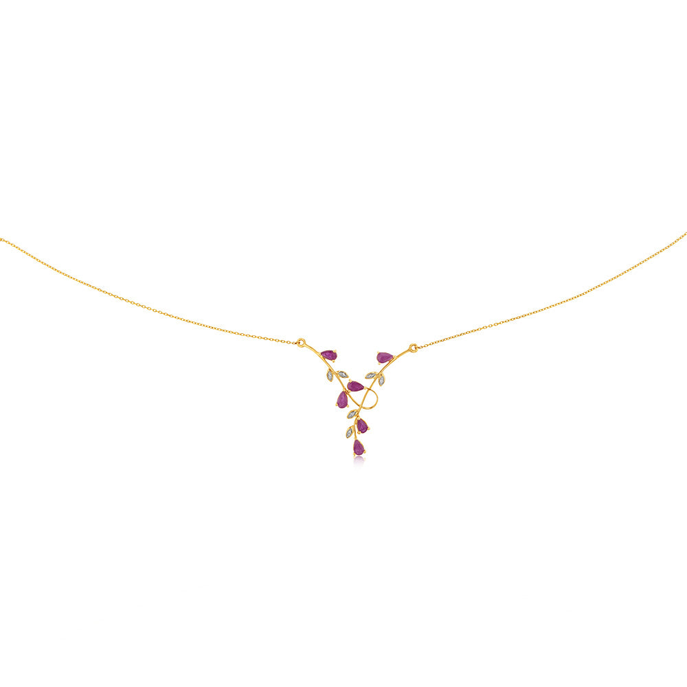 9ct Yellow Gold 0.30ct Natural Ruby and Diamond Pendant Necklace - 18 Inch Chain for Women, Perfect for Valentine's Day Gift, Anniversary or Special Occasion Jewelry