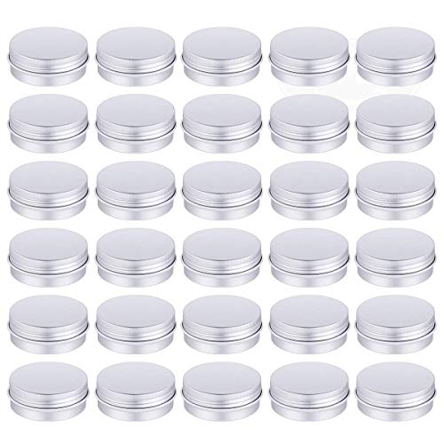 Andifany 30 Pack 1oz Screw Top Round Metal Lip Balm Tins with Lids - DIY Lip Balm Containers for Homemade Cosmetics, Travel & Gift Packaging